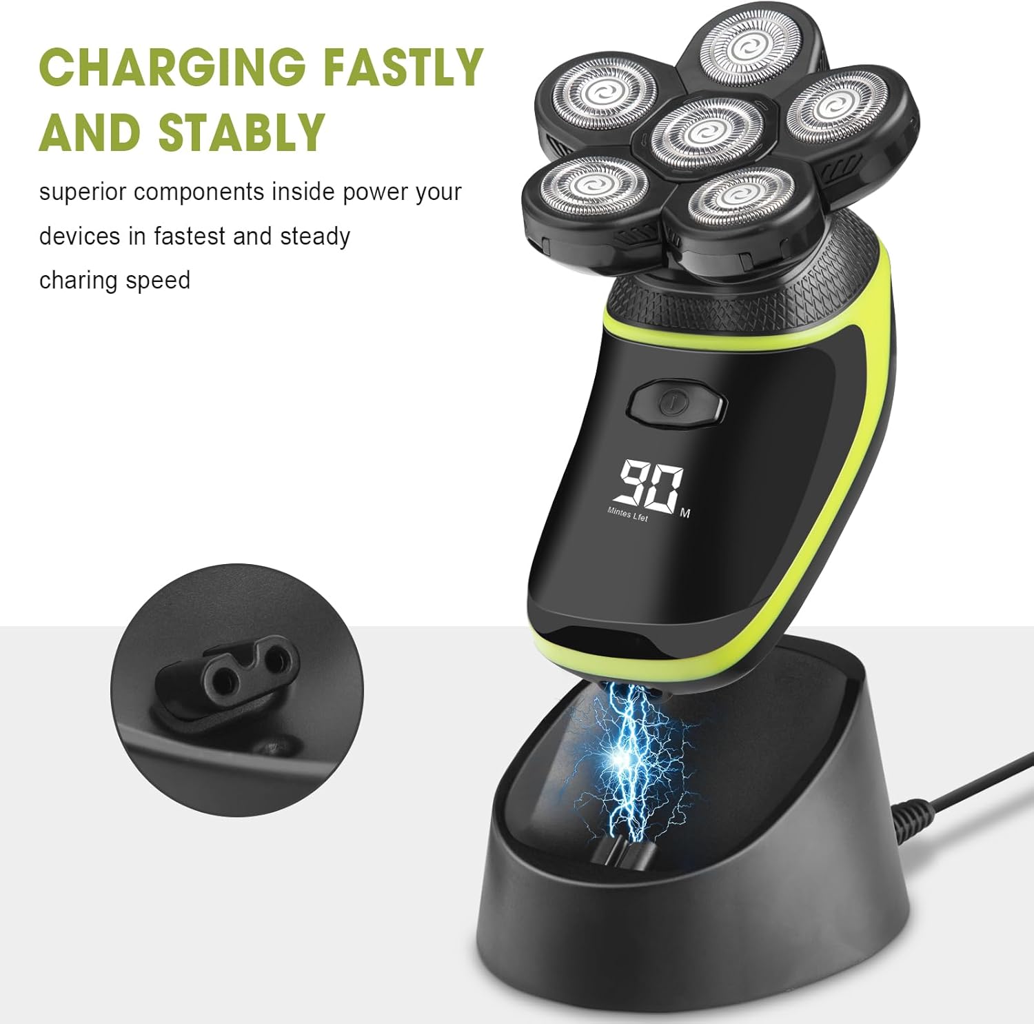 Telfun Base de carga antideslizante y resistente al agua soporte alimentado por USB para afeitadora Telfun Head para hombres calvos, incluye cable