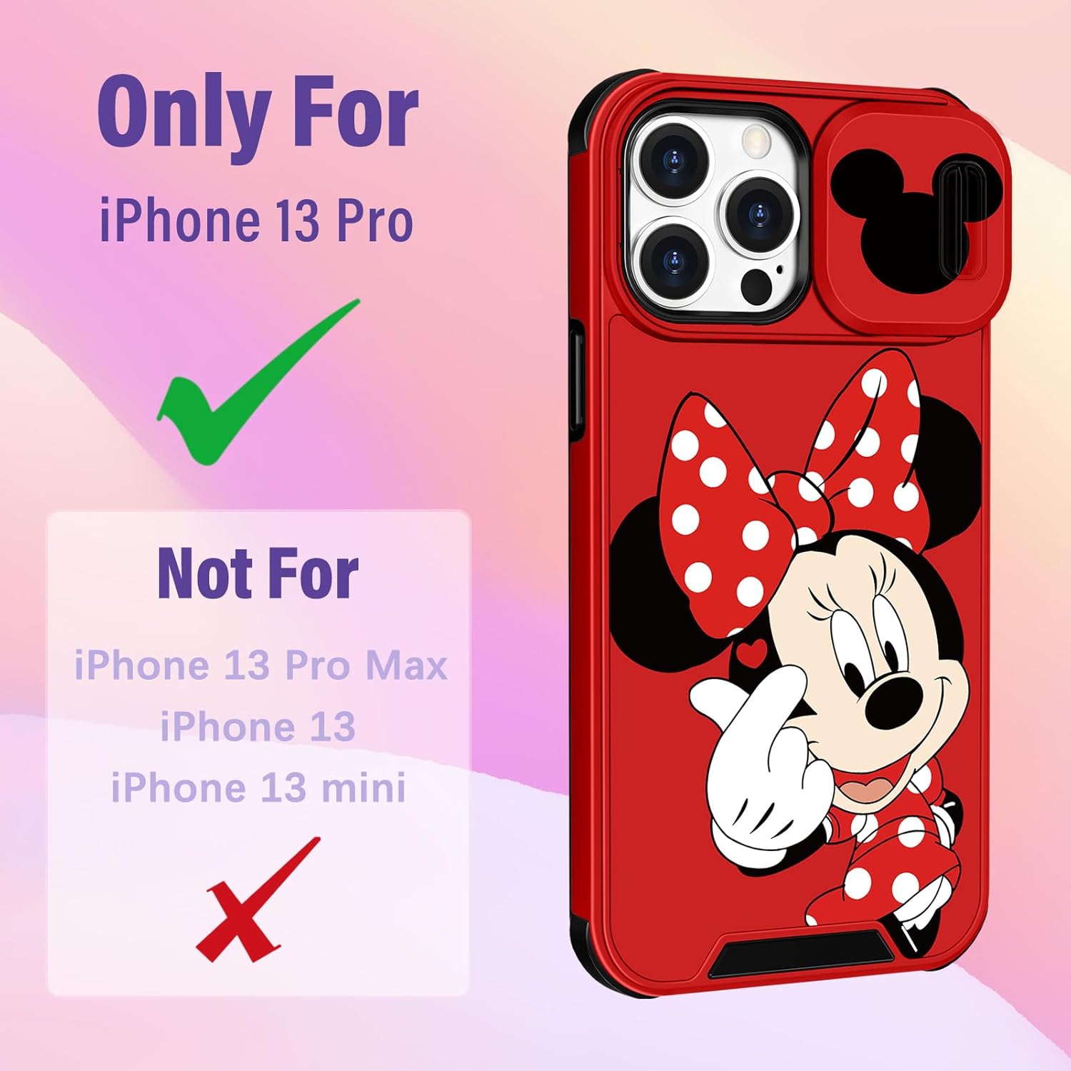 oqpa Funda para iPhone 13 Pro con diseño de dibujos animados para mujer, diseño de dibujos animados para mujeres, con funda para cámara y soporte de