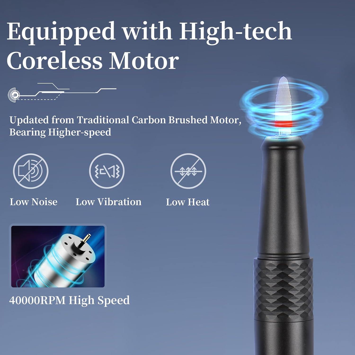 ANGNYA Taladro de uñas eléctrico de 40000 rpm, lima de uñas eléctrica portátil con pantalla táctil LED, motor sin núcleo, taladro profesional para