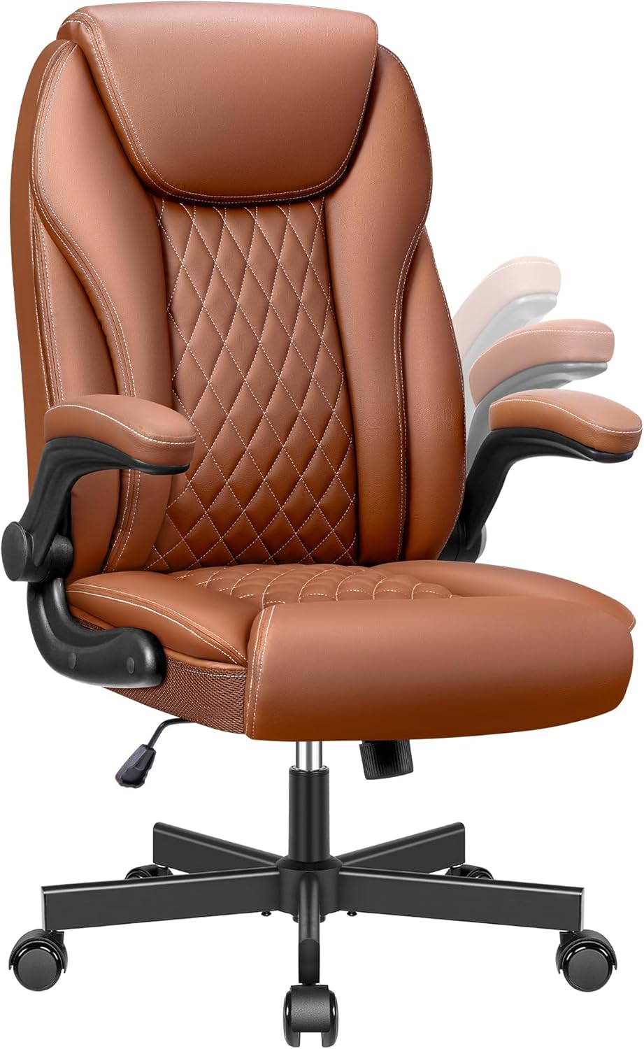 BestEra Silla de oficina ejecutiva ergonómica de cuero, silla ancha de oficina en casa con brazo abatible ajustable, silla de escritorio para