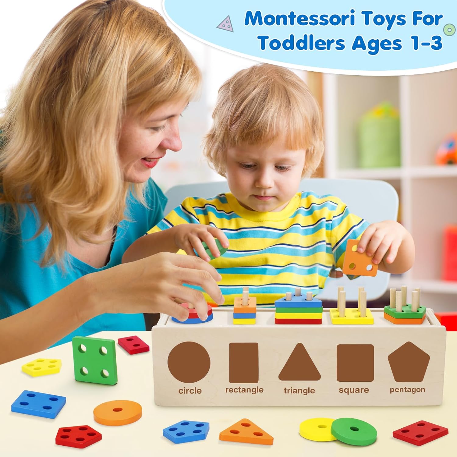 Juguetes Montessori para niños pequeños de 1, 2, 3 años, caja a juego de clasificación de colores y formas, juguetes de aprendizaje temprano para