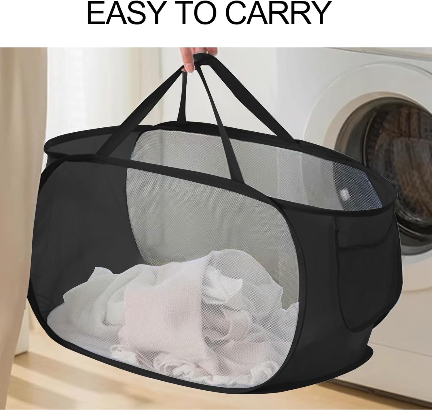 Cesta plegable para la ropa sucia, cesta de malla con asas fuertes, contenedor de almacenamiento horizontal para el hogar, dormitorios,
