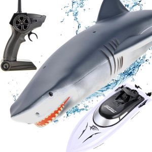 PowerTRC Barco de velocidad de tiburón con control remoto de 2.4 GHz para piscinas y lagos Viene con batería recargable PowerTRC Barco de velocidad de tiburón con control remoto de 2.4 GHz para piscinas y lagos Viene con batería recargable