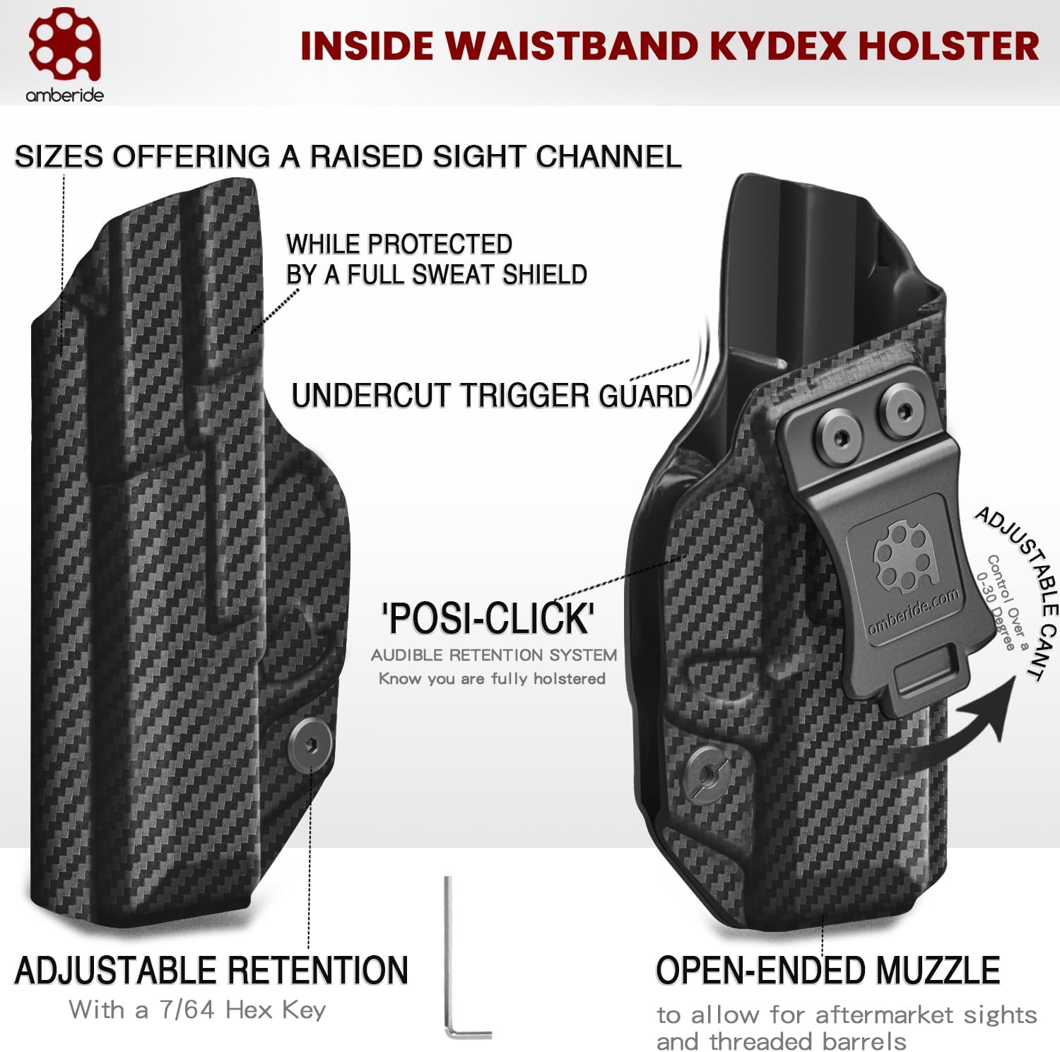 Amberide IWB & OWB KYDEX Holster Fit Sig Sauer P320 Carry  P320 Compact  P320 M18 Pistol, Inside Waistband Concealed Carry Holster, Adjustable Cant