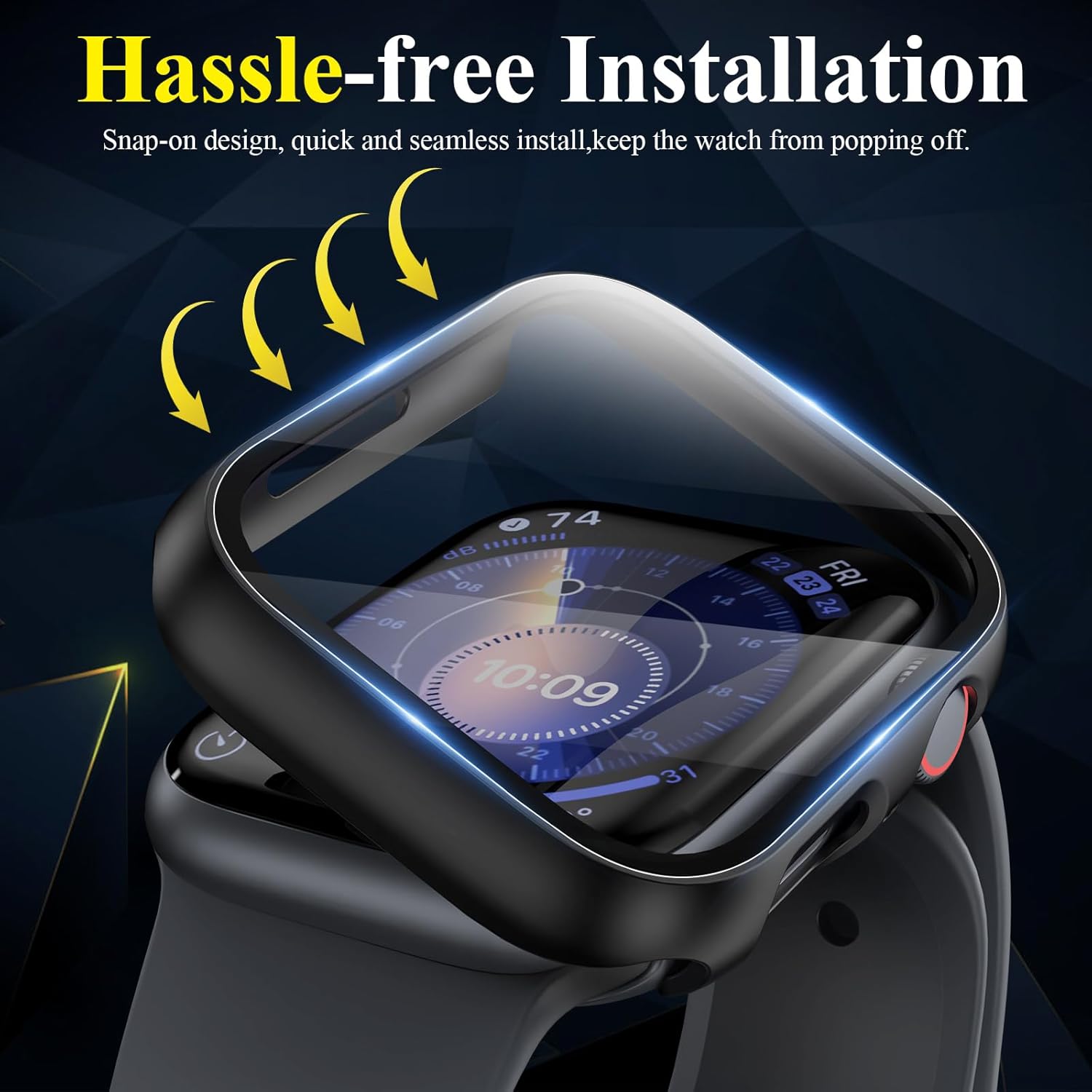 EWUONU – Funda para Apple Watch Series 9, protector de pantalla de 1.614 pulgadas (1.614 in), serie 8 y 7, carcasa rígida de policarbonato duro de