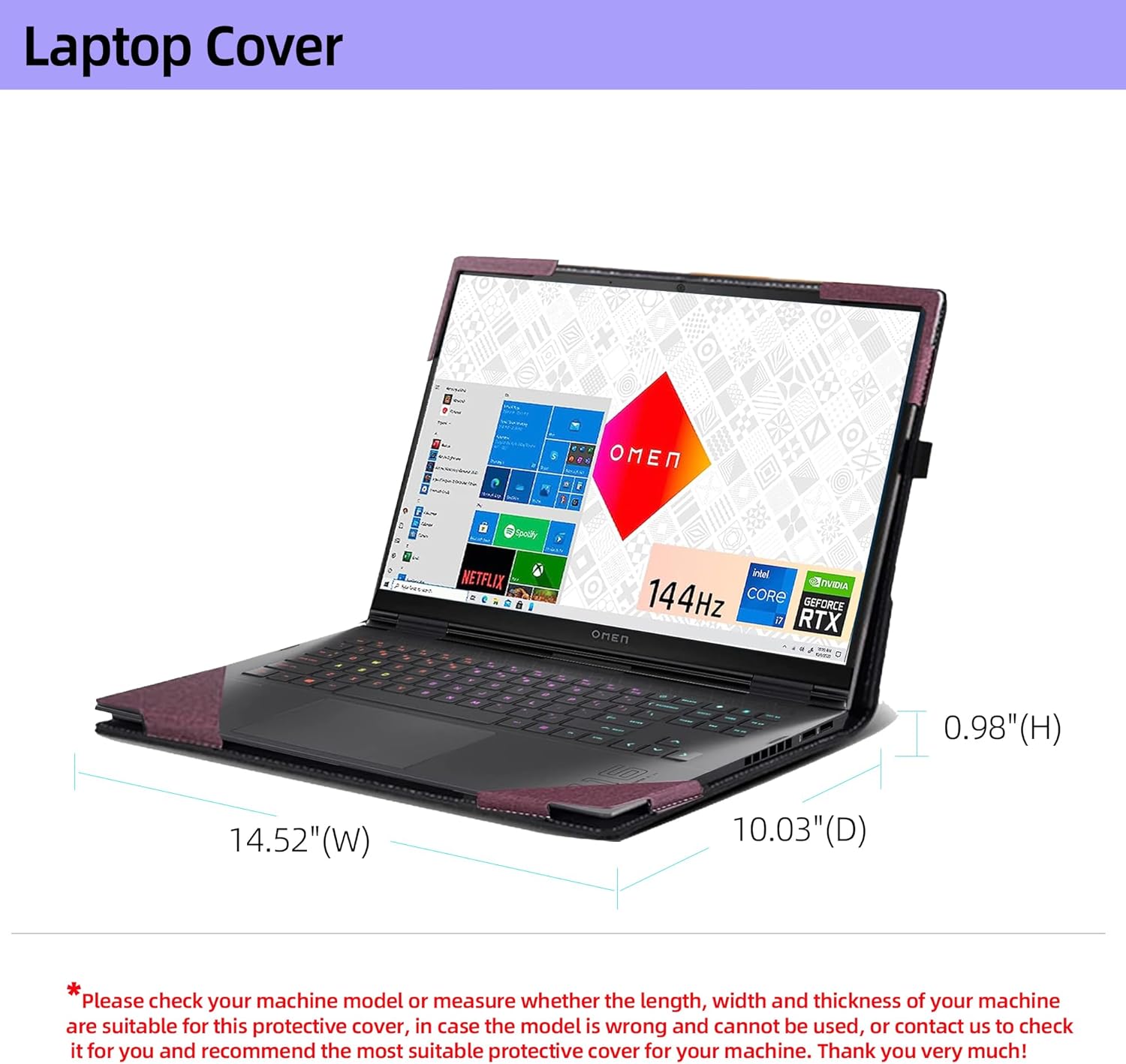 Funda para portátil HP OMEN 16 de 16.1 pulgadas (16t-k000 16t-b10016-n0797nr16zn00016-k0797nr16zn000) Funda desmontable de piel sintética (16.1-rojo