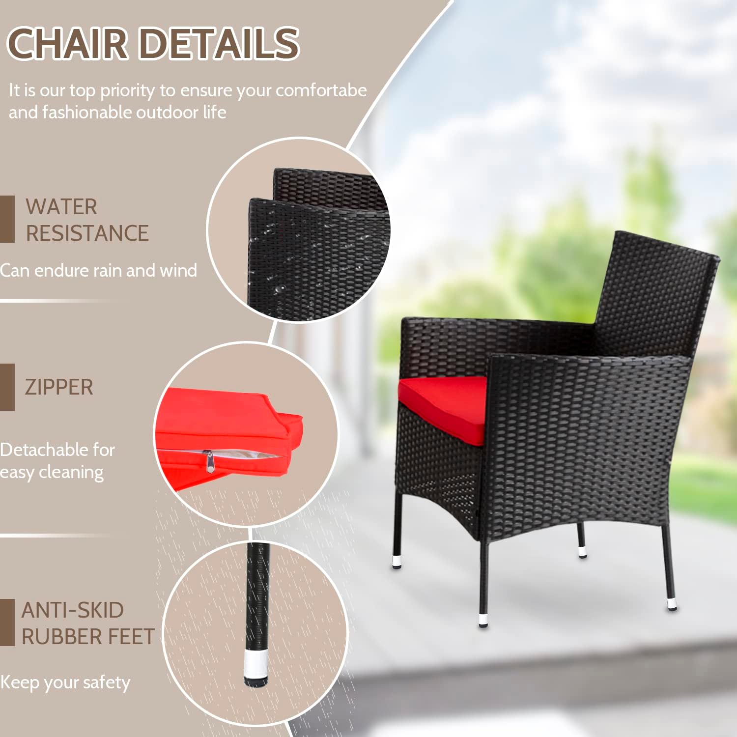 FDW Juego de muebles de patio, 4 piezas, muebles de exterior, sillas de mimbre para patio, muebles de patio, juego de conversación para uso en