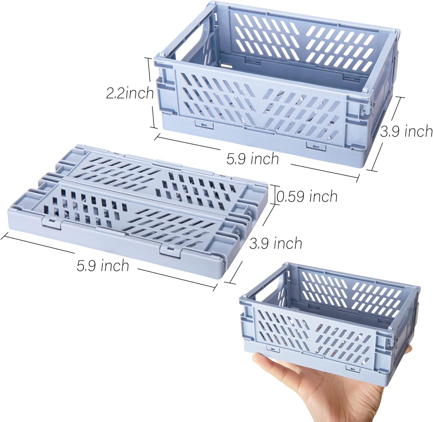 Xuanmuque Paquete de 5 cestas de almacenamiento plegables de plástico para organizar con asa, contenedor para escritorio, dormitorio, oficina,