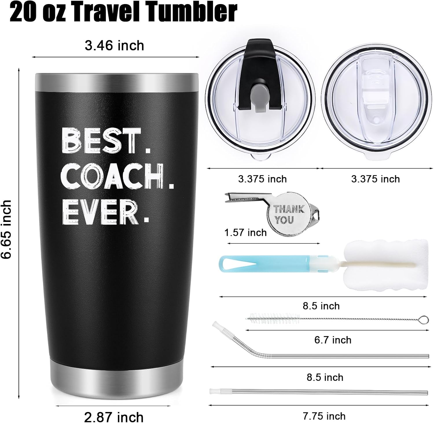 Regalos para entrenadores, vaso de viaje de acero inoxidable con tapas, pajitas y silbato para entrenadores, regalos de entrenador de fútbol y