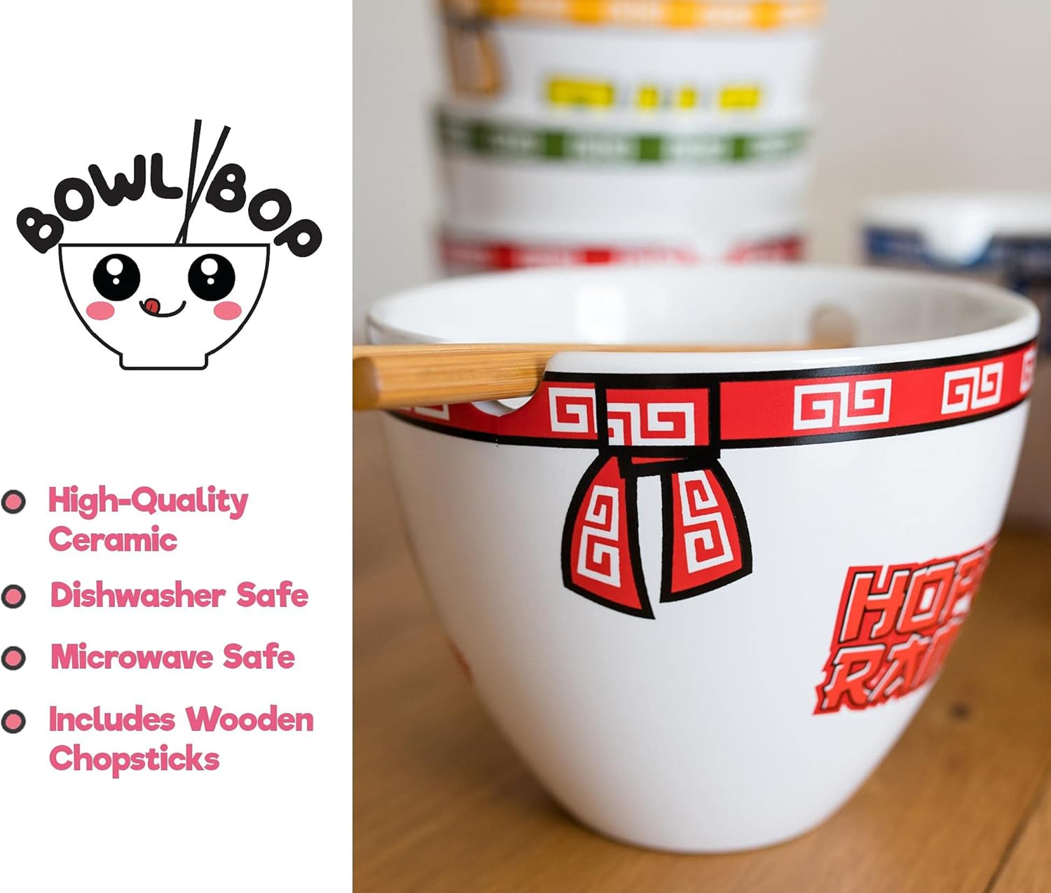 Bowl Bop Hopeless – Juego de vajilla de cerámica japonesa Ramentic  Incluye cuenco de fideos ramen de 16 onzas y palillos de madera  Juego de platos