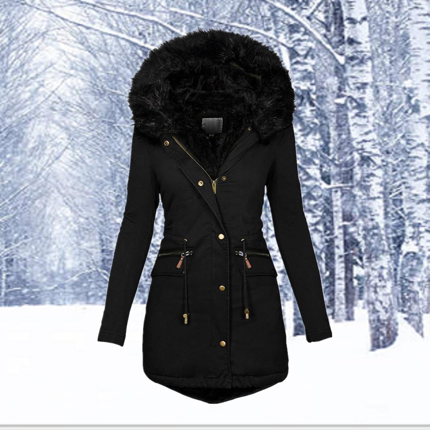 TIMIFIS Womens Puffer Jackets 2024 with Fur Hood Plus Size Thick Coats Chunky Lined Overcoats Zipper Winter Outerwear Top