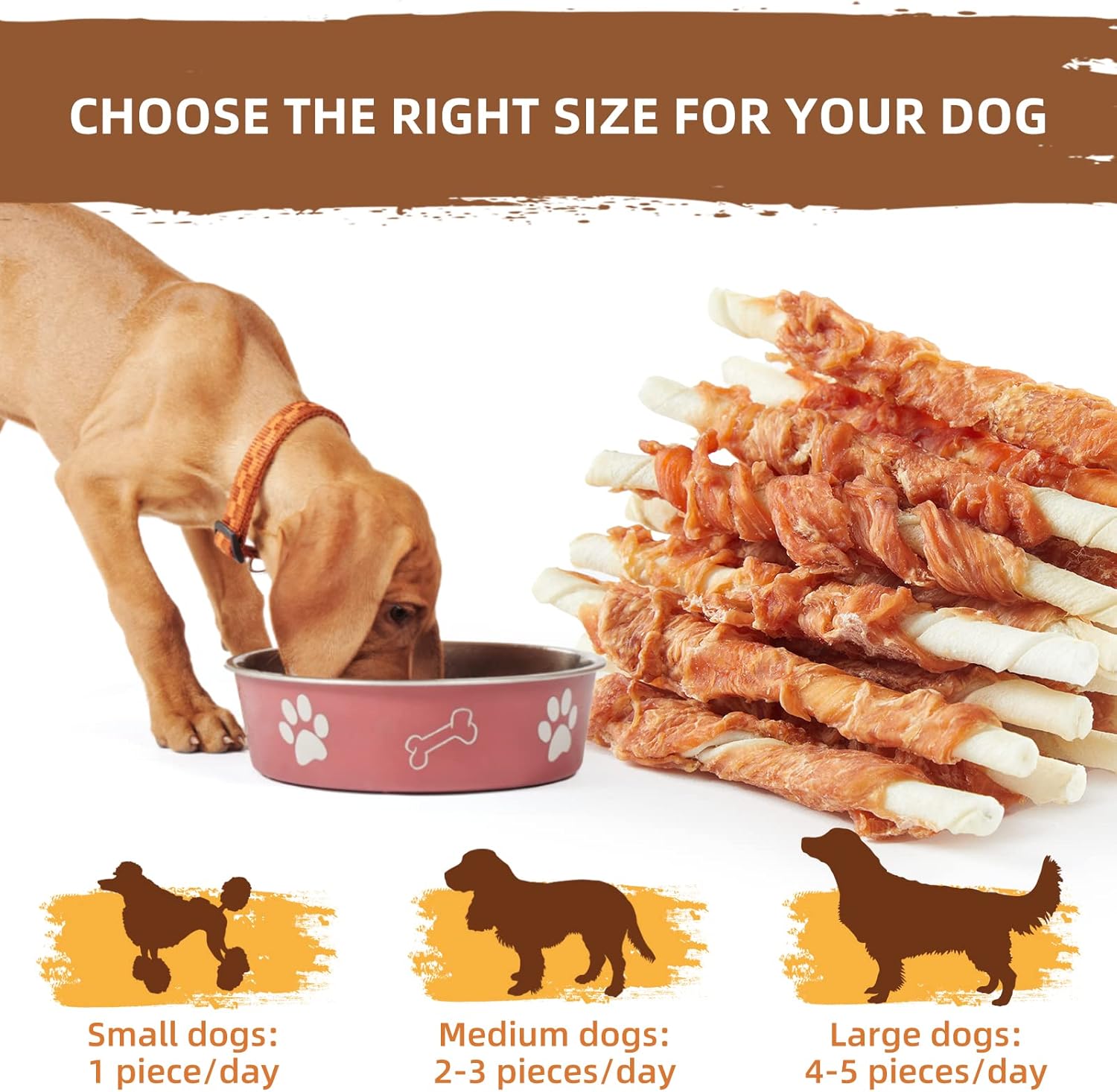 Jungle Calling Golosinas para perros, palitos de cuero crudo envueltos en pollo para perros, deliciosas y nutritivas golosinas de recompensa de