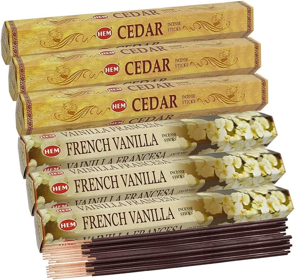 Varillas de incienso de vainilla francesa y varillas de incienso de cedro con soporte de incienso, paquete para fragancia del hogar y decoración