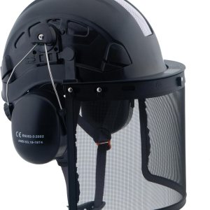 Casco de seguridad forestal con protector facial de malla y orejeras para tala de árboles, casco de arborista de madera (A2 negro + protector facial Casco de seguridad forestal con protector facial de malla y orejeras para tala de árboles, casco de arborista de madera (A2 negro + protector facial