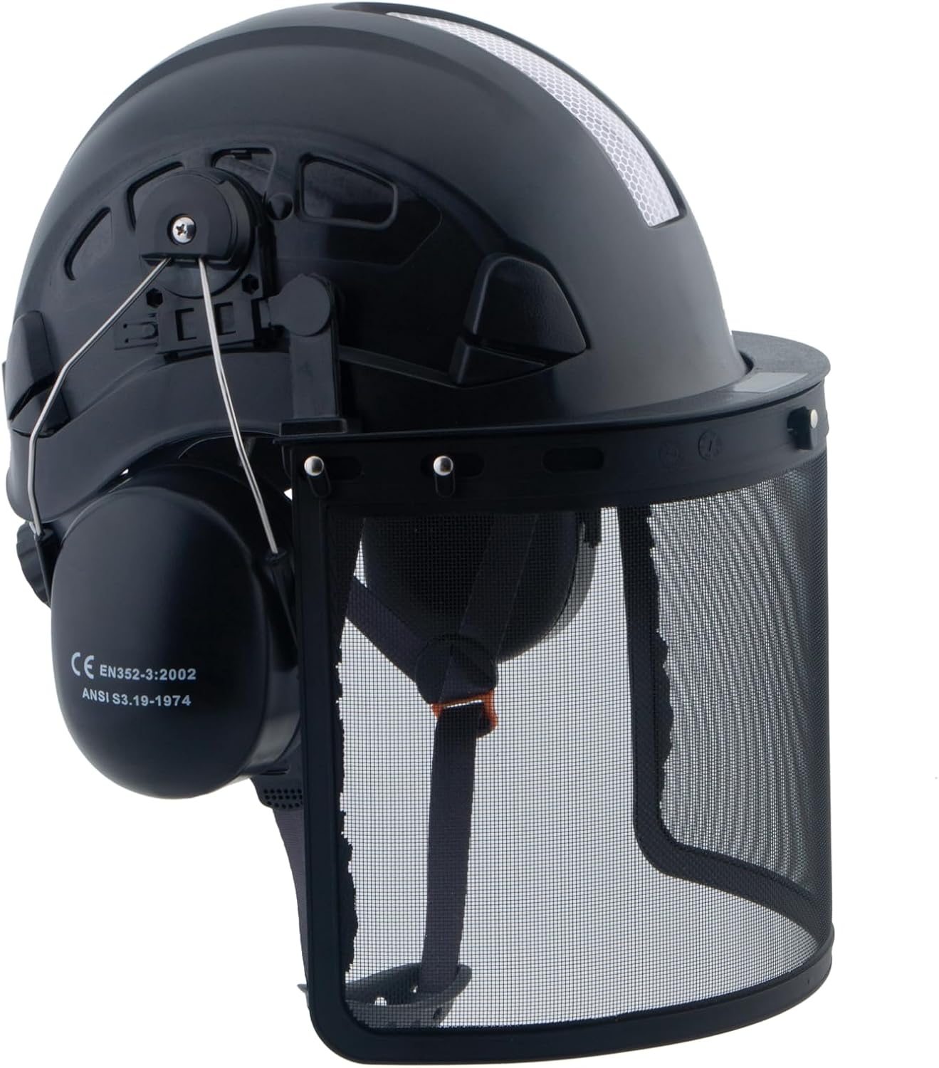 Casco de seguridad forestal con protector facial de malla y orejeras para tala de árboles, casco de arborista de madera (A2 negro + protector facial