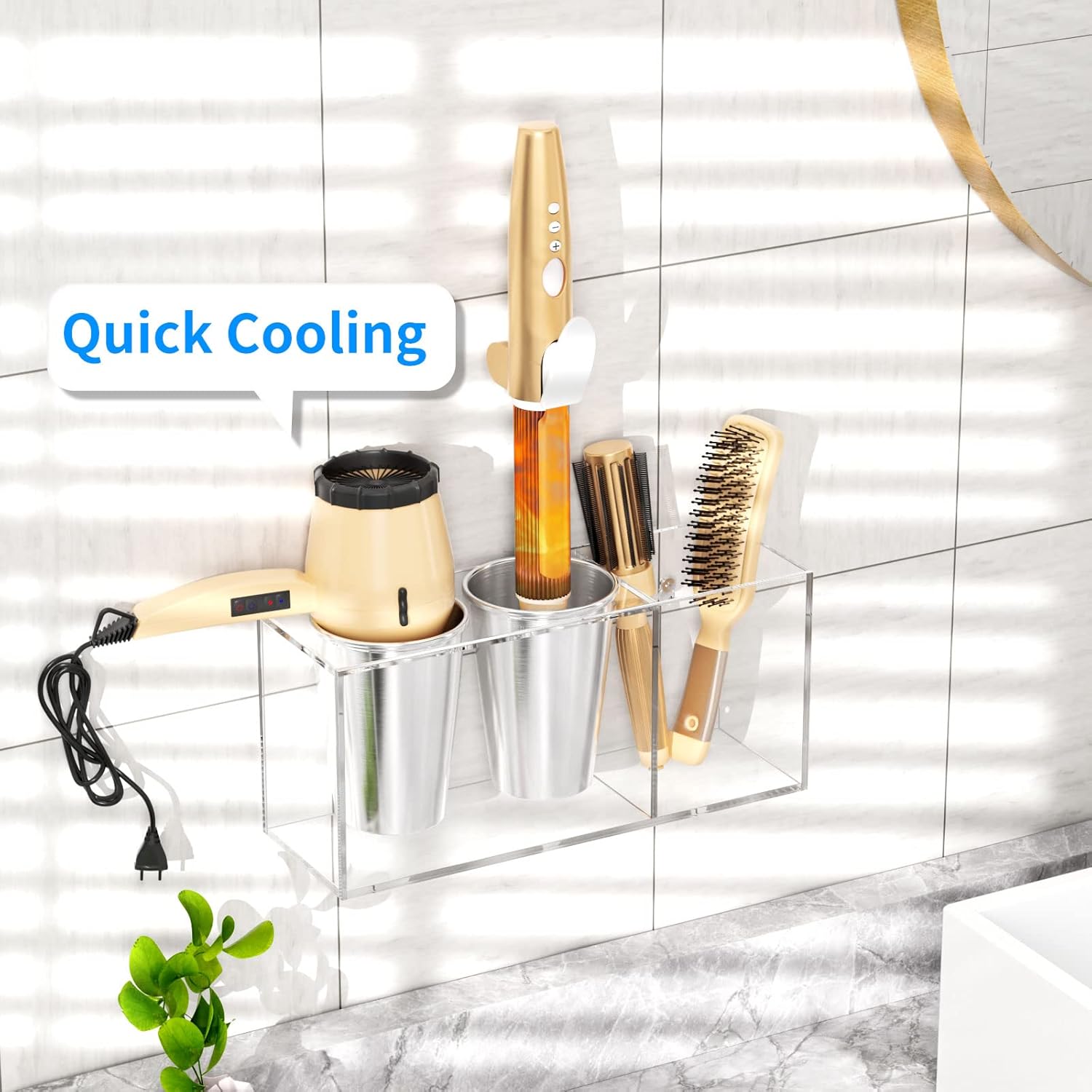 NIUBEE Soporte para secador de pelo, organizador de herramientas para el cabello, soporte de pared, soporte para secadora de pelo, puerta de
