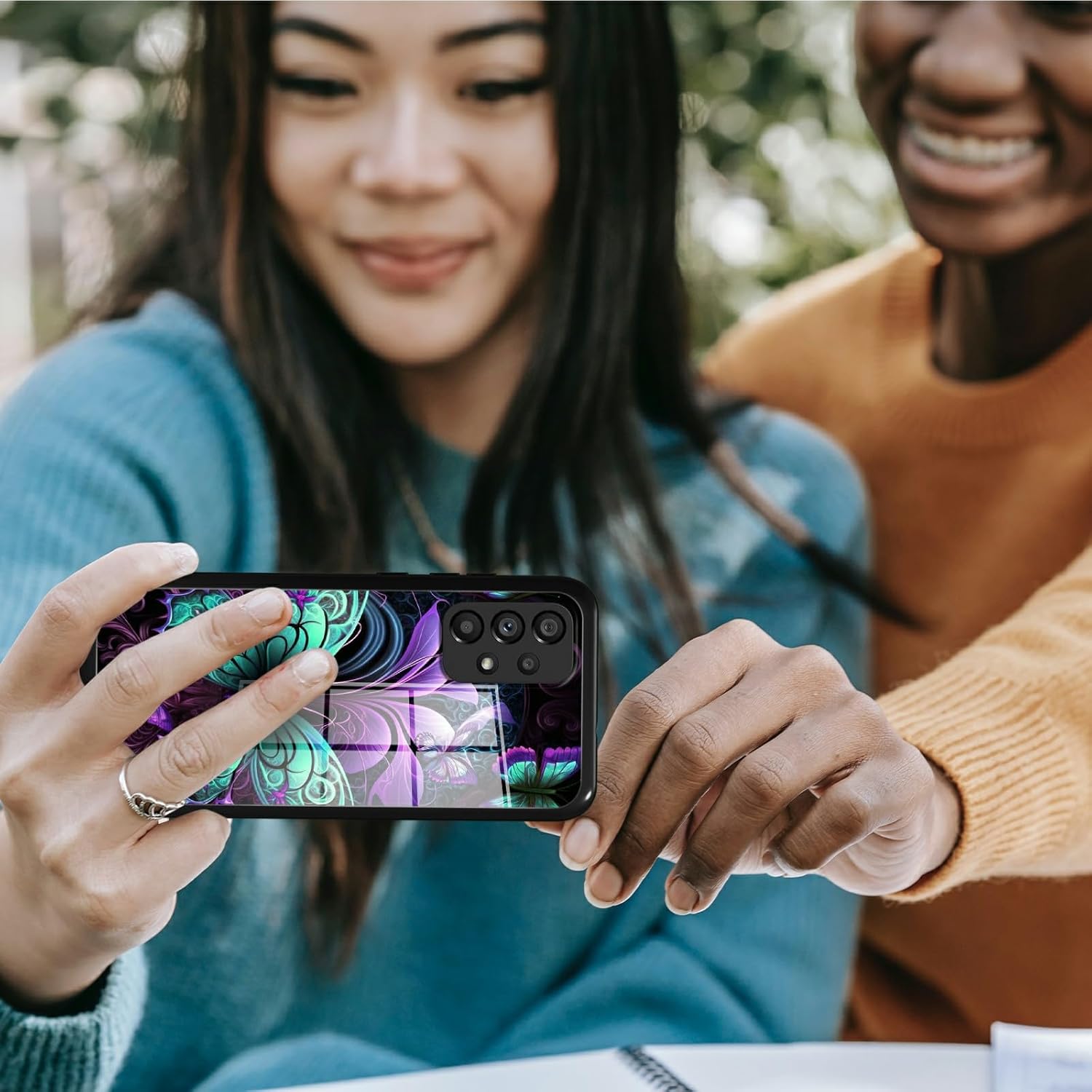 Funda para Samsung Galaxy A32 5G Galaxy A32 5G, vidrio templado, funda negra con diseño de mariposas diseñada para mujeres y hombres, funda de