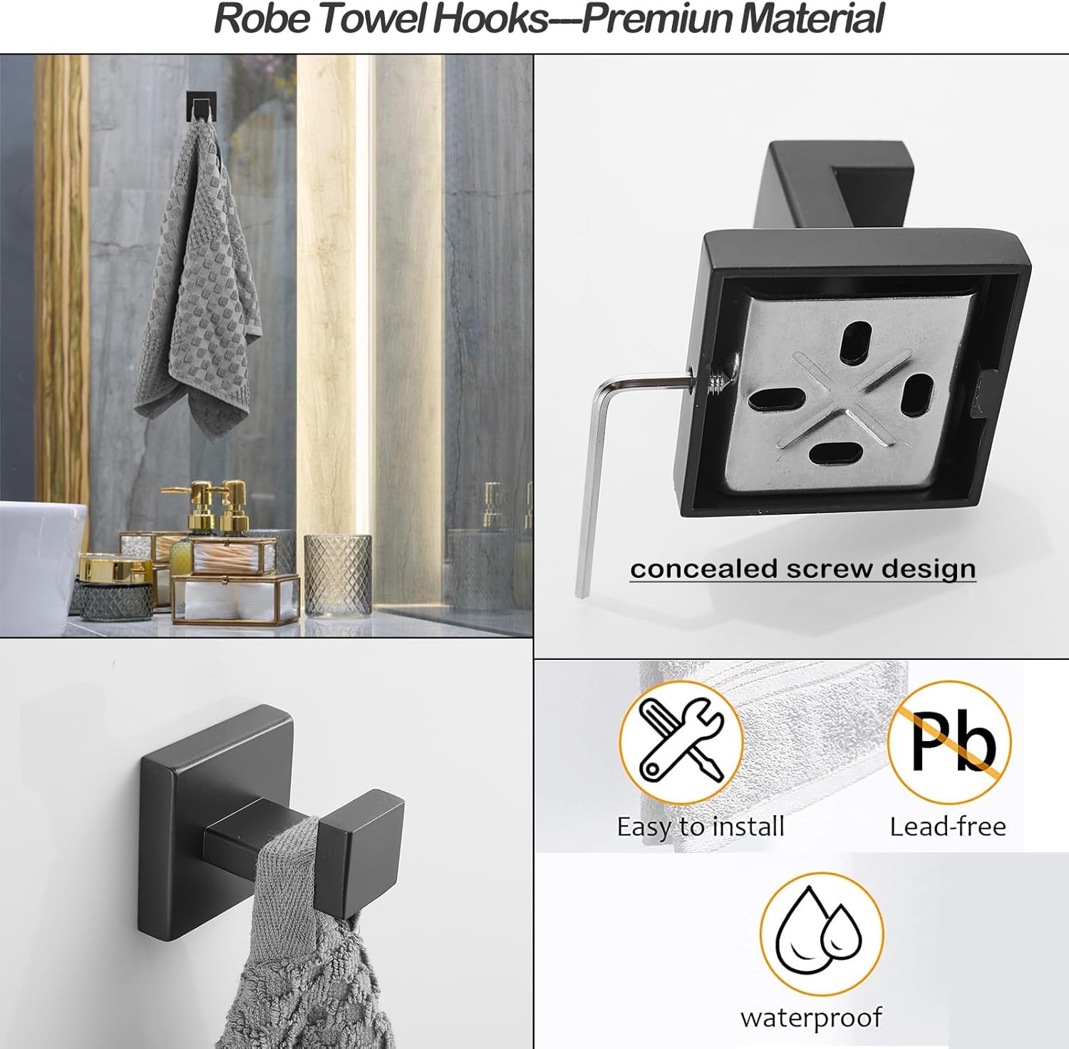 LOORODR Juego de accesorios de baño, toalleros de acero inoxidable SUS304, 5 piezas de barra de toalla negro mate montado en la pared, barras de