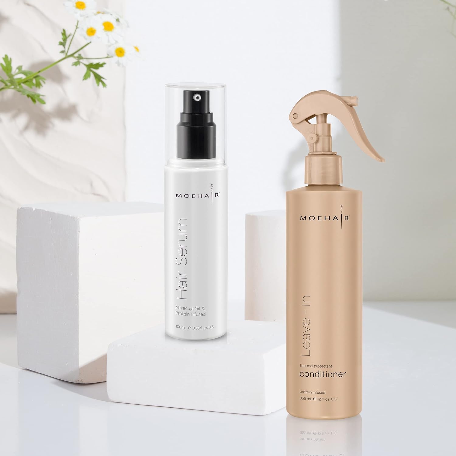 MOEHAIR DUO Pack de suero para el cabello y acondicionador sin enjuague  Desenreda y elimina el encrespamiento  Suaviza y añade brillo  Hidrata y