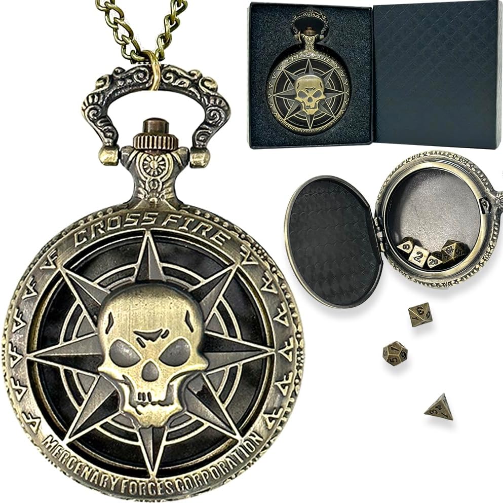 Juego de dados pequeños con estuche de metal para reloj de bolsillo, bolsa de dados para collar, juego de dados DND de metal pequeño antiguo
