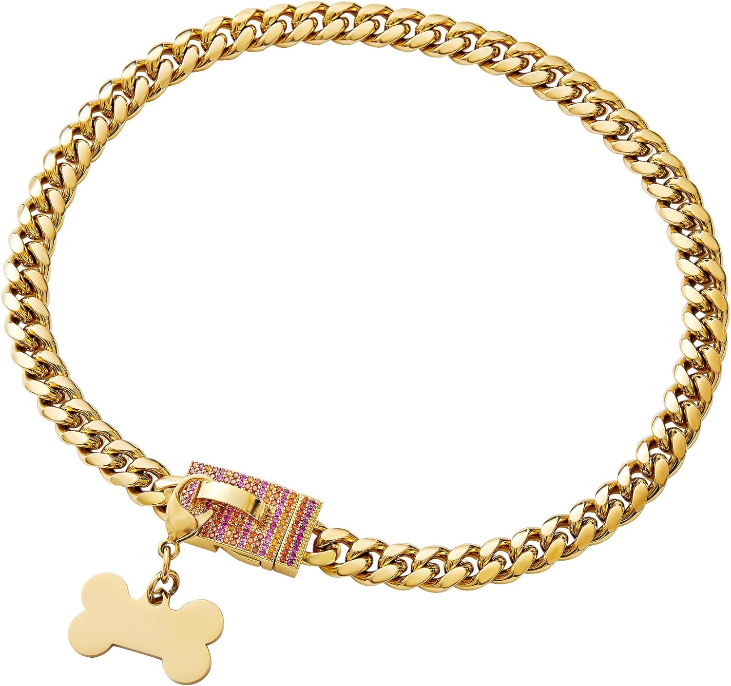Collar con colgante personalizado de acero inoxidable dorado con eslabones cubanos para perros pequeños y medianos, collar de perro Bulldog francés