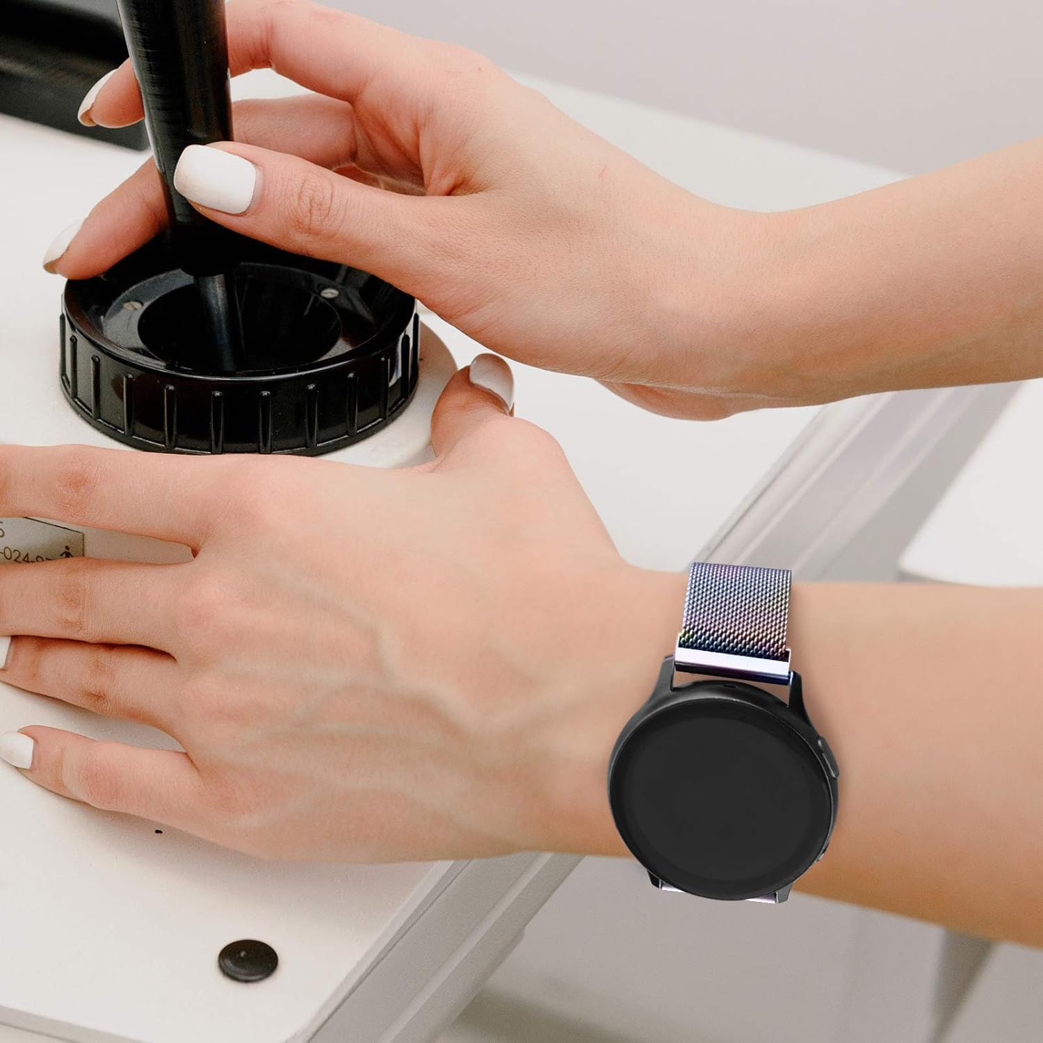 Amzpas Correa de reloj de metal de liberación rápida de 0.787 in 0.866 in, correa de reloj de acero inoxidable, correa de repuesto magnética de