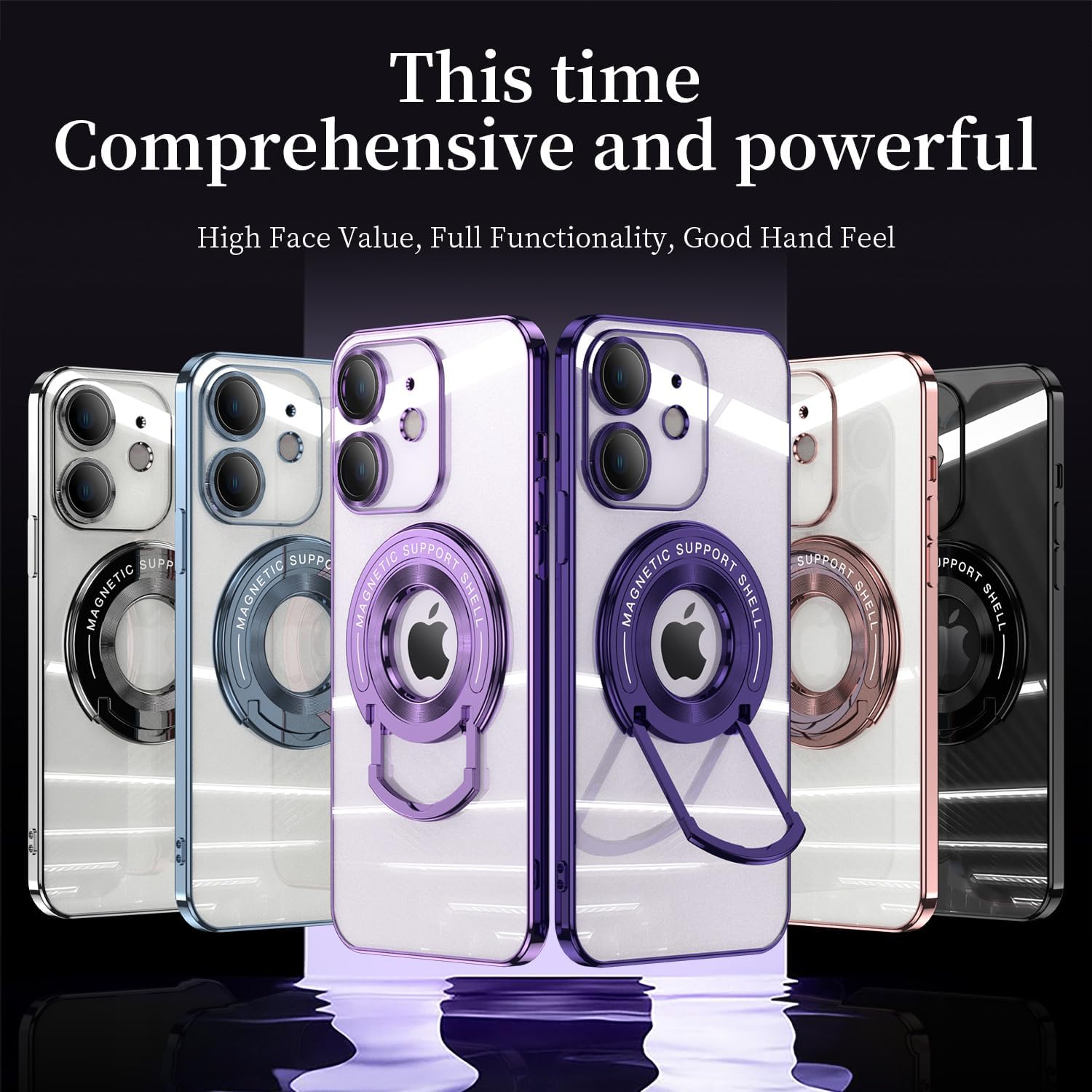QLTYPRI Funda magnética transparente para iPhone 12 compatible con MagSafe, soporte de anillo invisible, protección completa para lente de cámara,