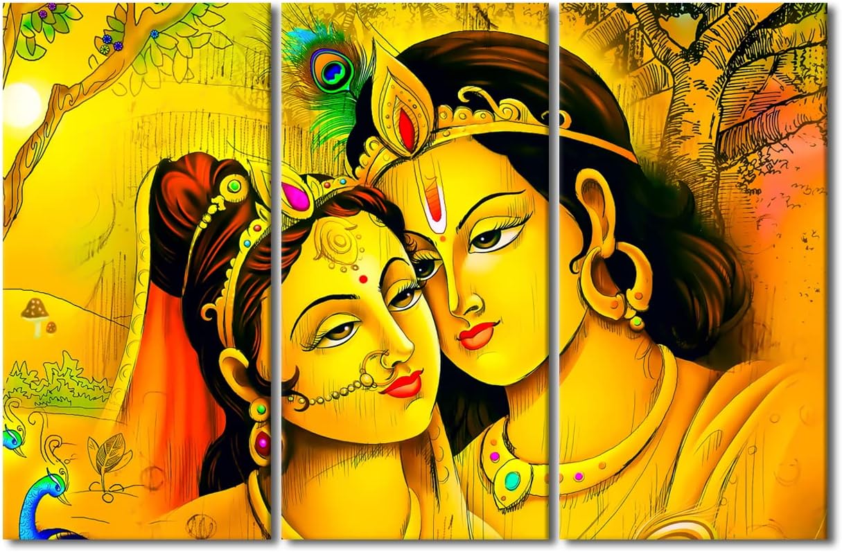 TUMOVO Lienzo impreso de Dios indio Radha Krishna para sala de estar, lienzo religioso moderno, arte de pared enmarcado para decoración de casa