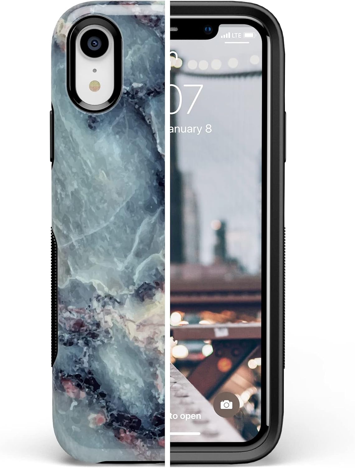 Casely Funda para iPhone XR  Funda de mármol azul