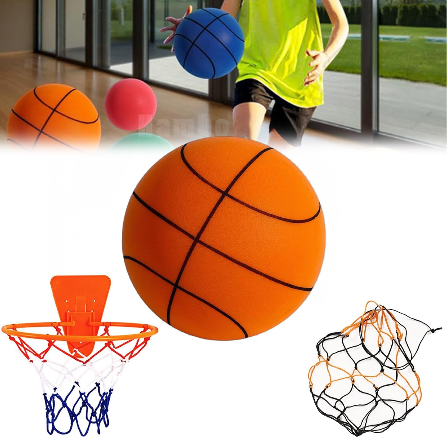 Hushhandle – Baloncesto de espuma silenciosa, baloncesto silencioso, baloncesto silencioso, para interiores, silencioso y sin ruido, pelota de