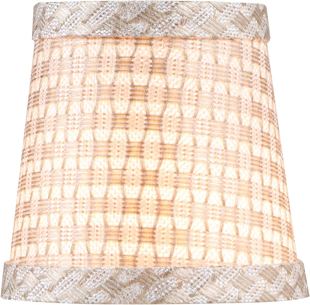 Aspen Creative 51017-2, Empire – Pantalla de lámpara de araña con clip, blanco y beige, 3 pulgadas superior x 4 pulgadas inferior x 4 pulgadas de