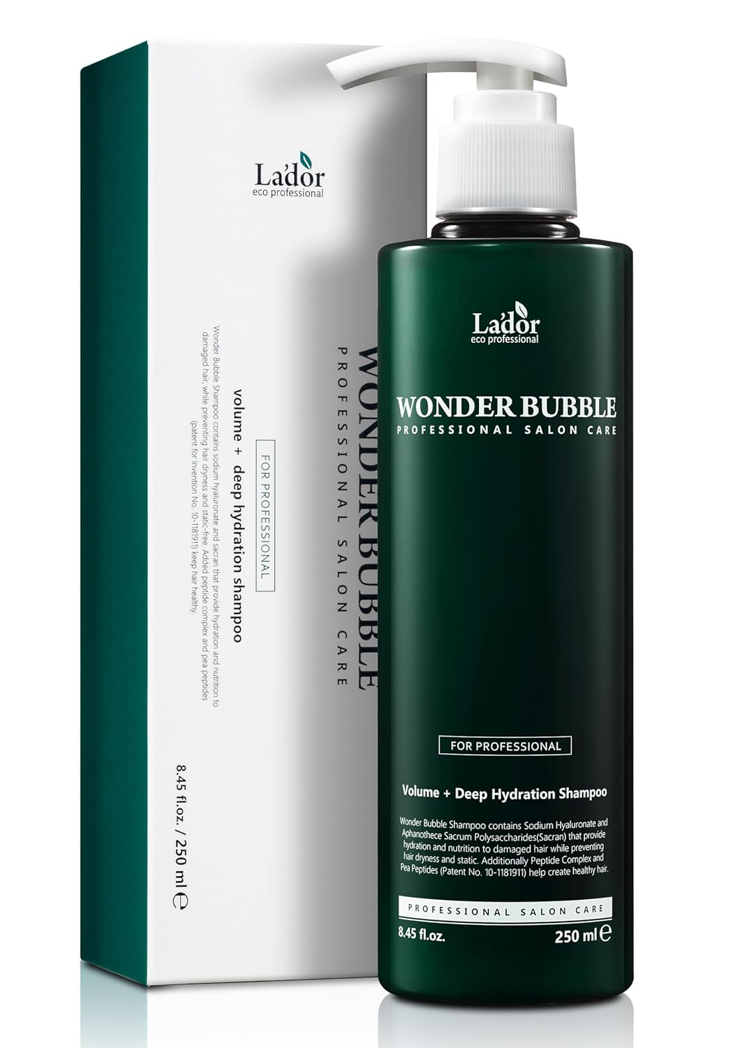LA’DOR Wonder Bubble – Champú hidratante antiencrespamiento voluminizador para cabello seco con 8 péptidos, queratina, sacrán, ácido hialurónico,