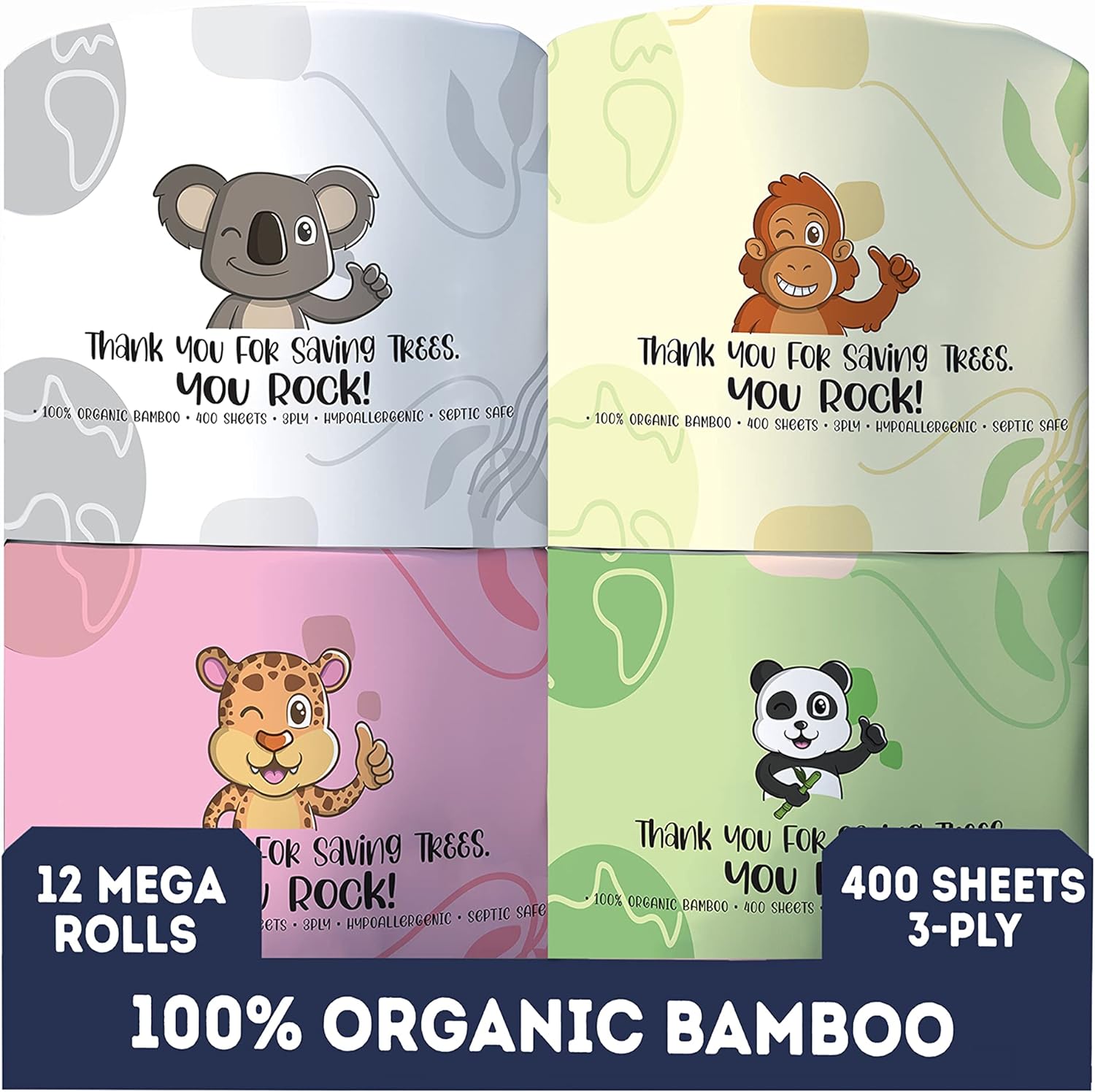 MOTHER EARTH Papel higiénico de bambú orgánico, 400 hojas de 3 capas, 12 megarrollos hipoalergénicos, ecológico y certificado FSC, seguro para