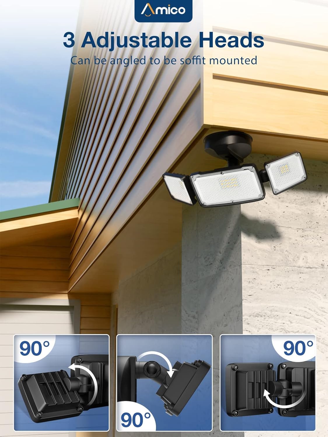 Amico Luz de seguridad LED de 3500 lúmenes, luz de inundación brillante para exteriores, luz de día de 5000 K, luz blanca IP65 impermeable con 3