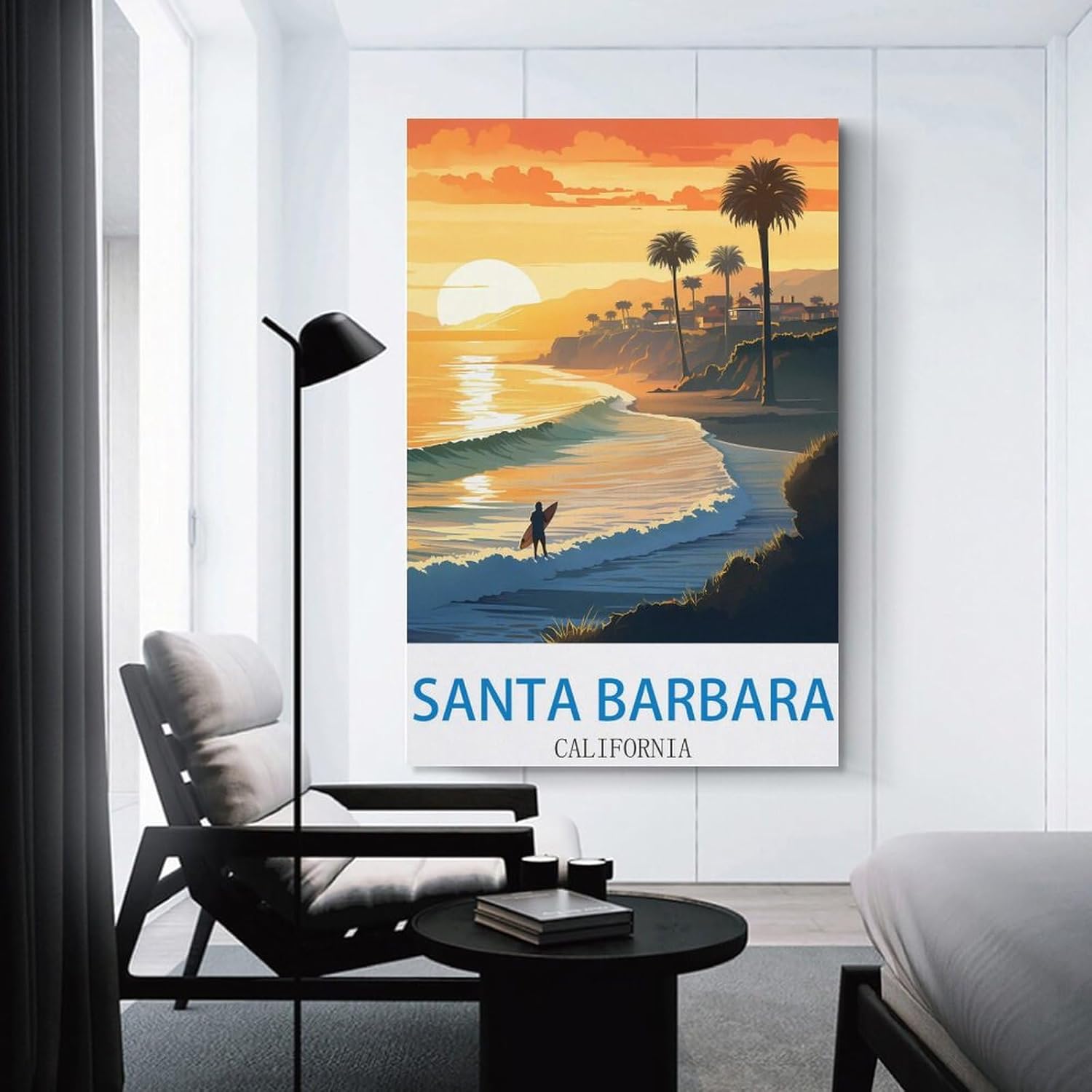 Pósteres de viaje vintage de Santa Bárbara California para surf, 08 x 12 pulgadas, pintura en lienzo, arte de pared, decoración de pared,