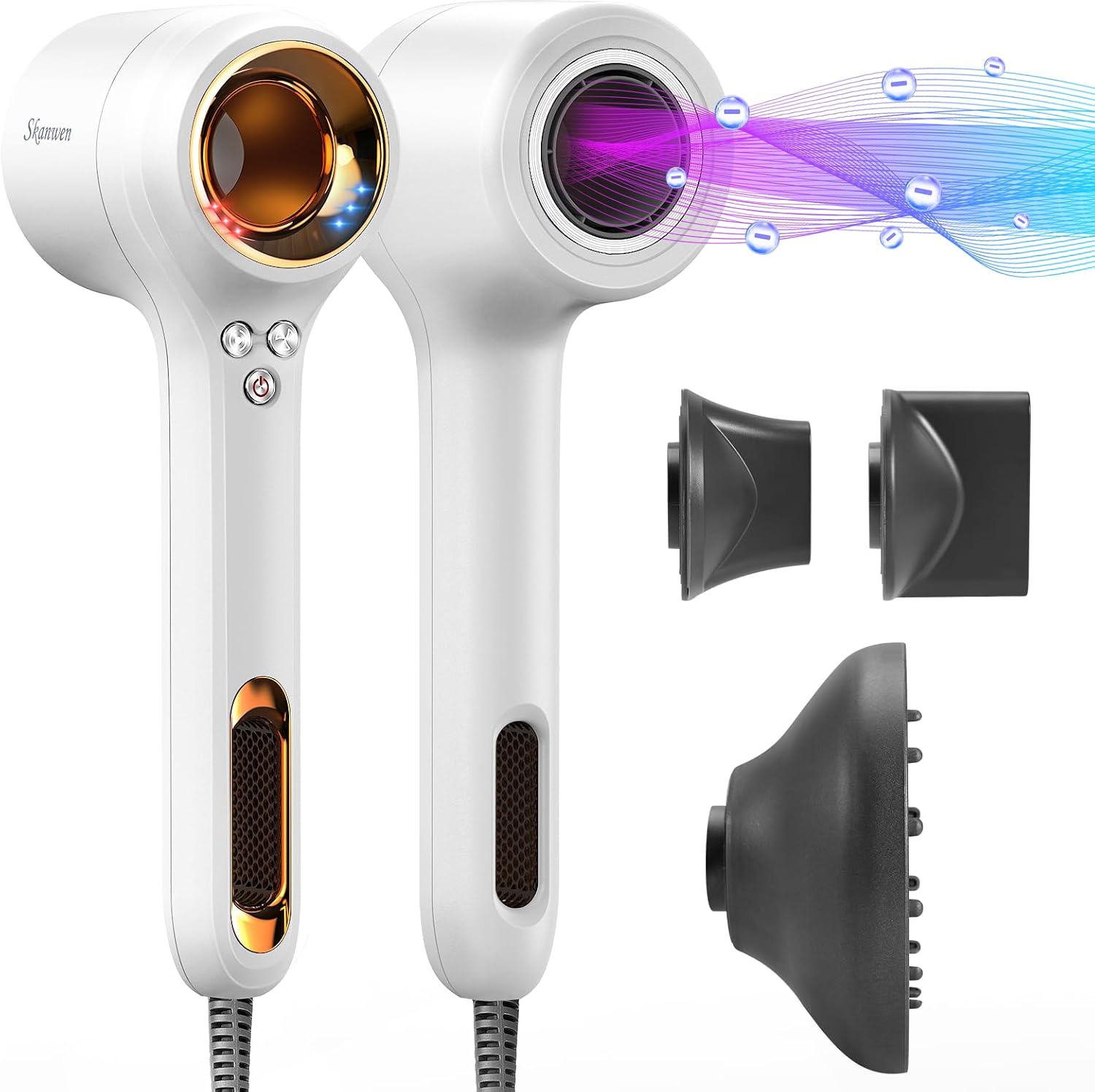 Secador de pelo con difusor, secador iónico profesional de 1400 W con motor sin escobillas de alta velocidad para secado rápido, secador silencioso