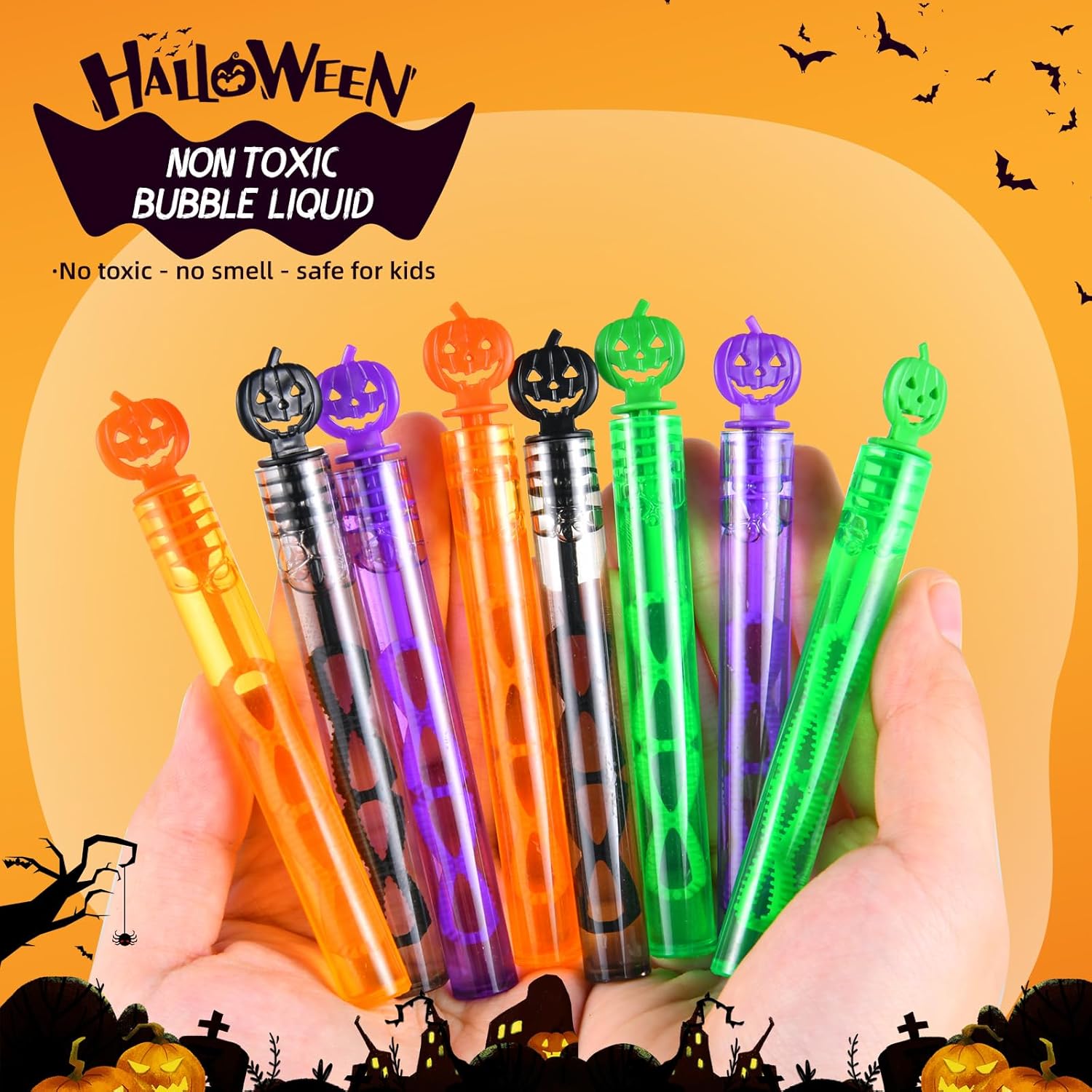 Paquete de 60 varitas de burbujas de Halloween, mini juguetes de burbujas para recuerdos de fiesta de Halloween, suministros novedosos, juguetes de