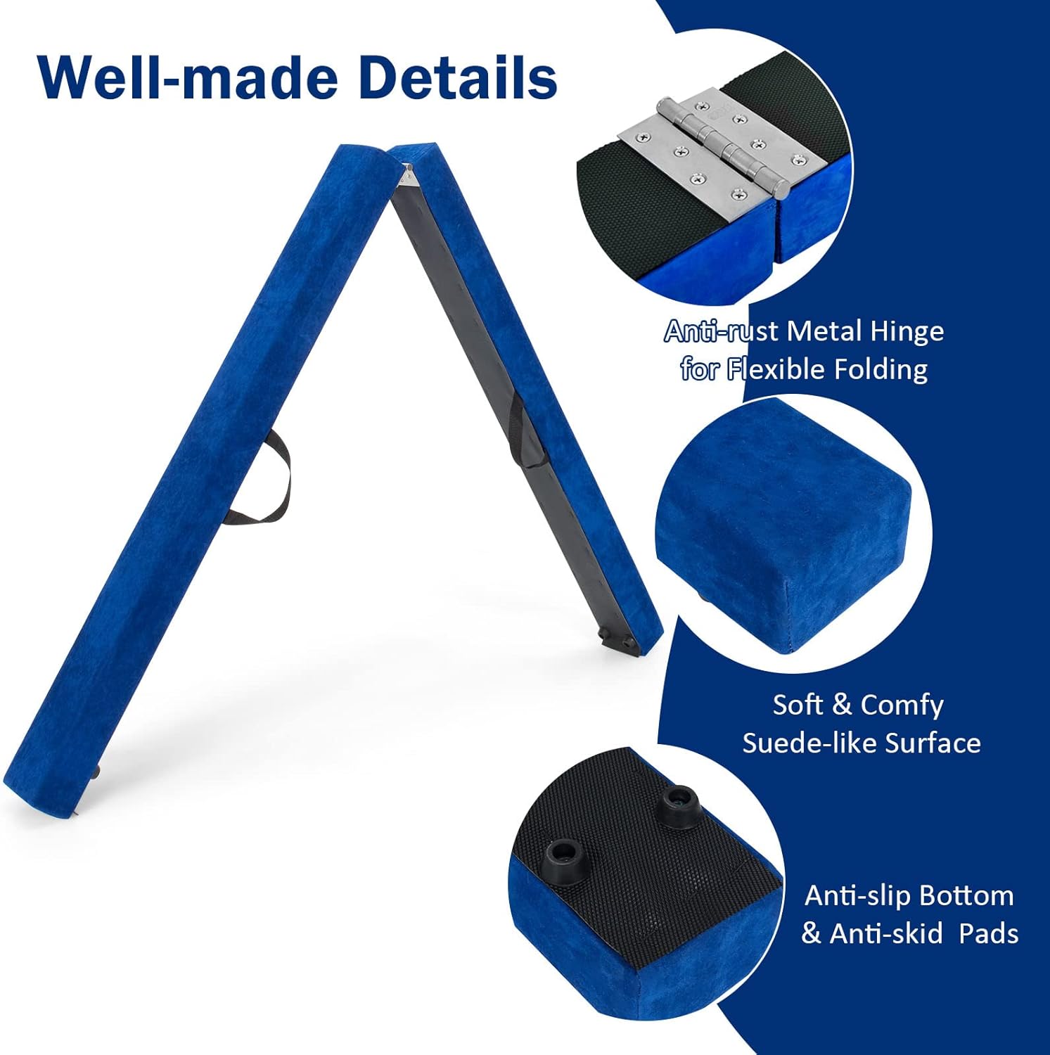 GYMAX Haz de equilibrio, viga de gimnasia plegable de 7 pies con asa de transporte, cubierta de gamuza sintética y base de madera maciza, viga de