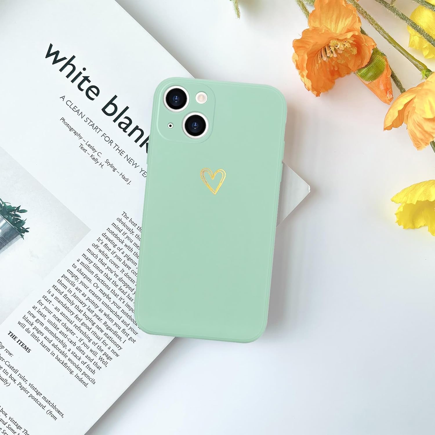 Funda para iPhone 13, bonita funda delgada a prueba de golpes con soporte de carga inalámbrica y protección, verde menta