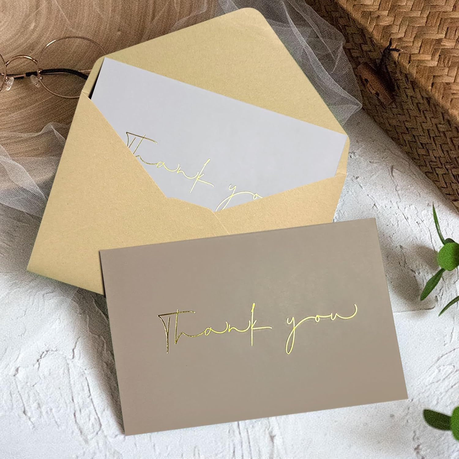 40 tarjetas de agradecimiento doradas con sobres, surtidos de tarjetas de agradecimiento, adecuadas para baby shower, despedida de soltera, bodas,