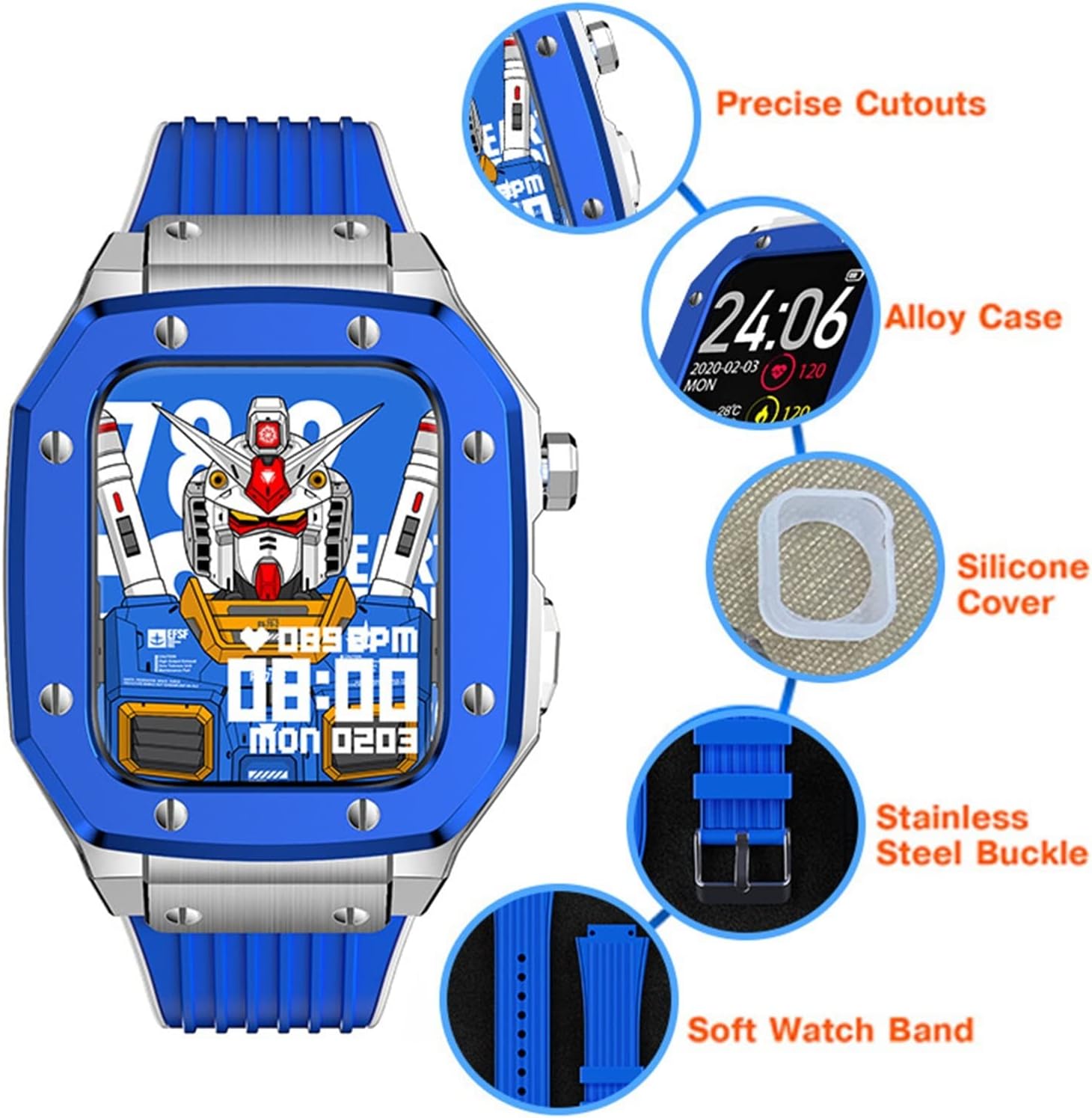 Correa de reloj de aleación para Apple Watch Series 8 7 6 5 4 SE 1.772 in 1.654 in 1.732 in lujo metal caucho acero inoxidable reloj Mod Kit correa