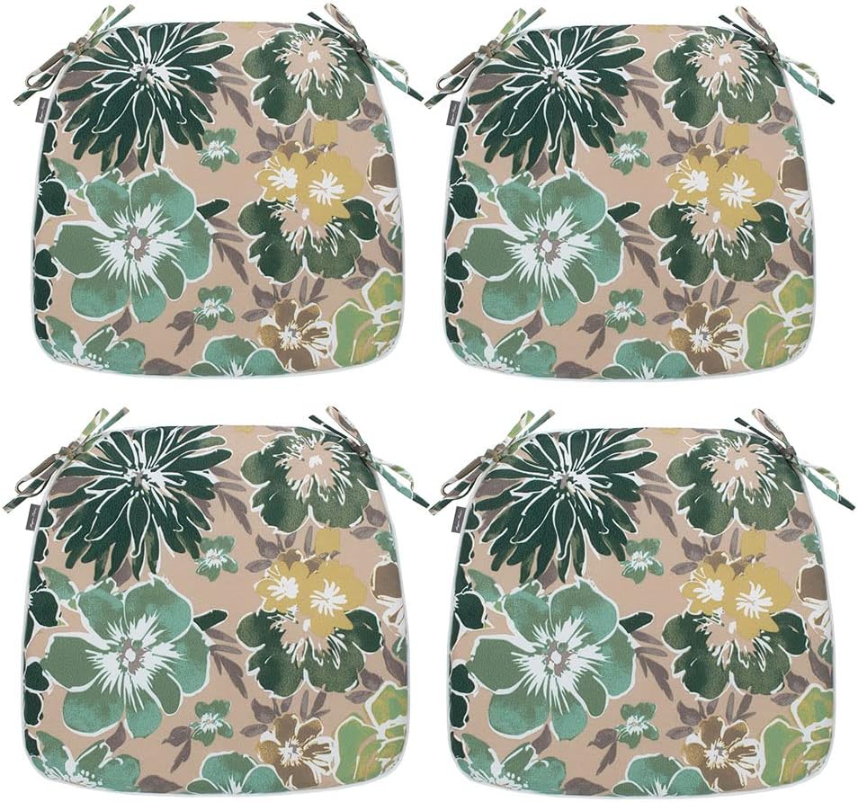 Magpie Fabrics Cojines de silla en forma de U de 17 x 16 x 2 pulgadas con lazos, 4 unidades, para interiores y exteriores, impermeables, para todo