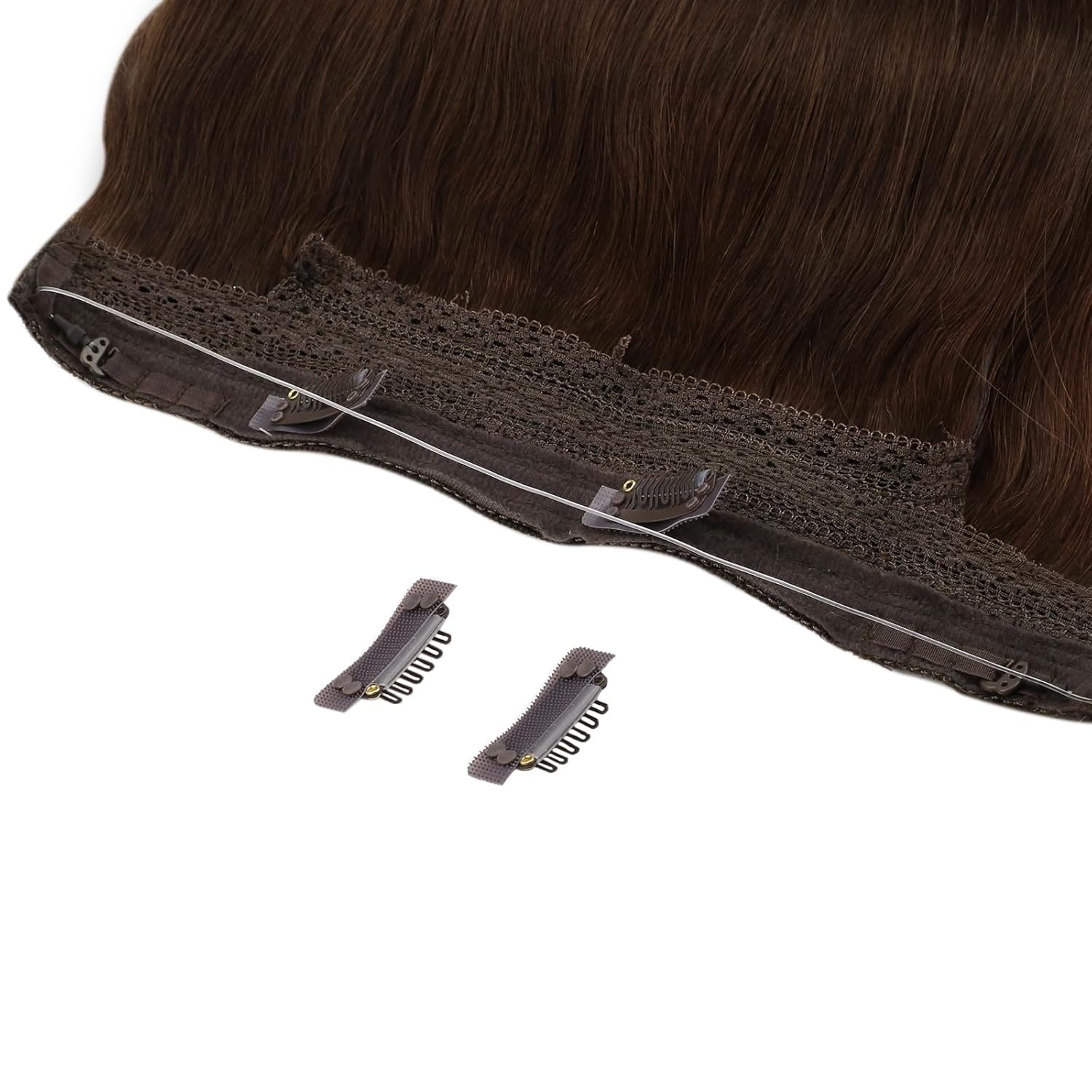 Sunny – Extensiones de cabello humano real con hilo de nailon, color marrón oscuro, #4, extensiones de cabello humano transparente color marrón