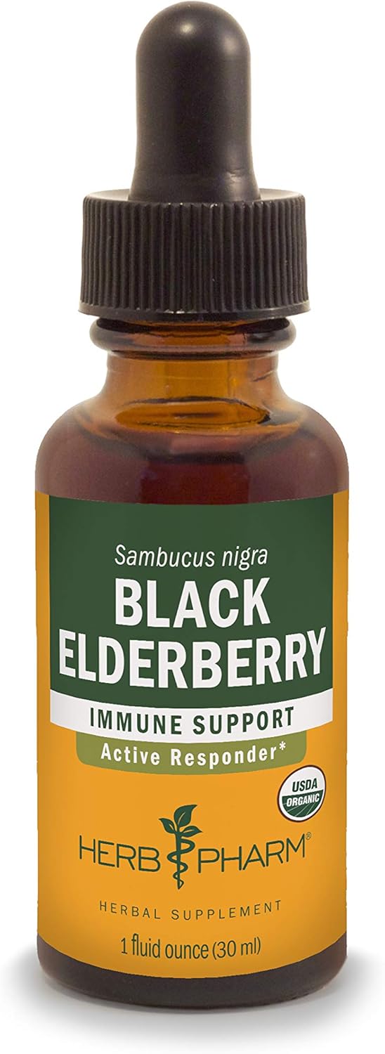 Herb Pharm Extracto líquido de saúco negro orgánico certificado para apoyo del sistema inmunológico, alcohol de caña orgánico, 1 onza