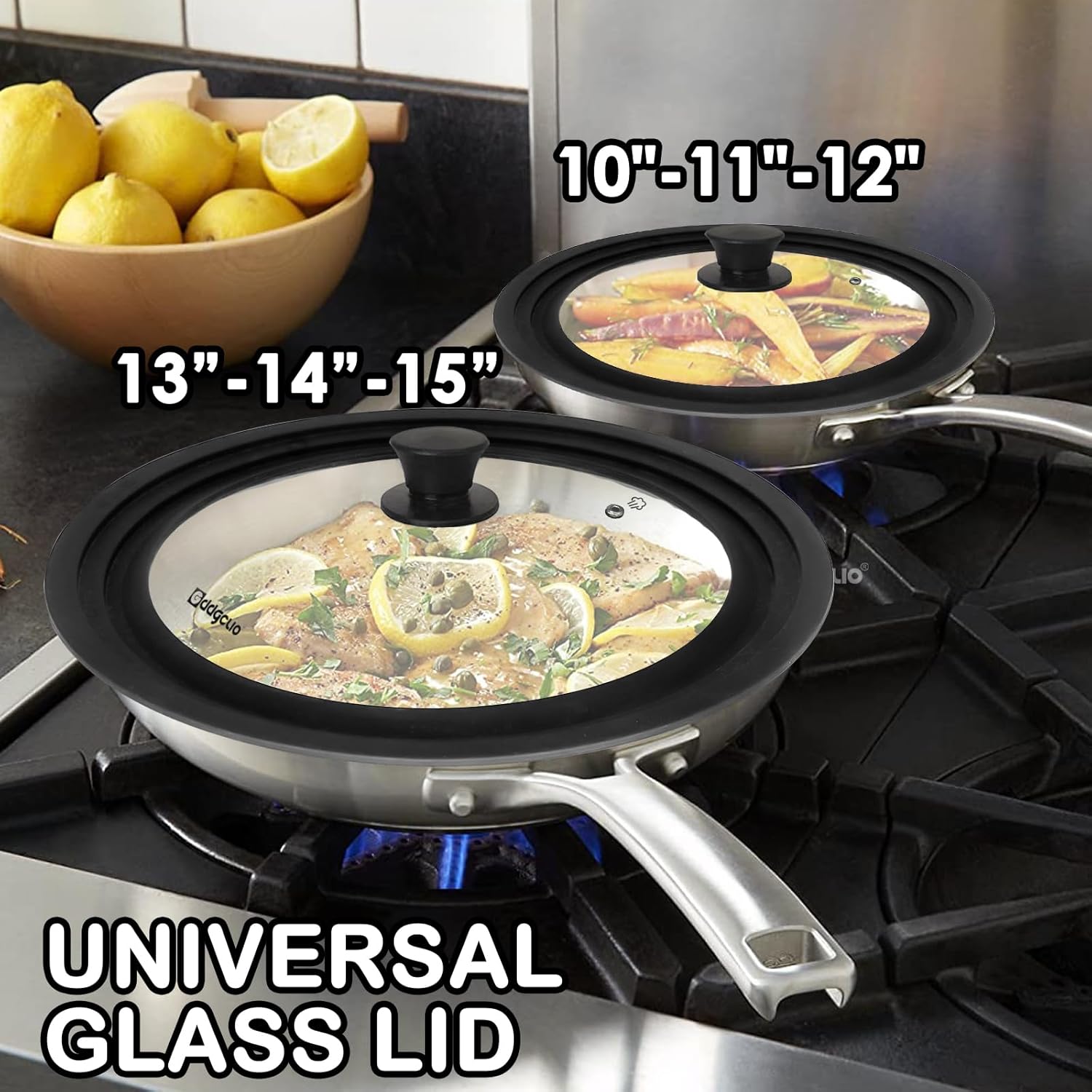 GDDGCUO Tapas universales para sartenes, 2 tapas de olla para ollas, sartenes y sartenes. Se adapta a utensilios de cocina de 13, 14, 15 pulgadas de