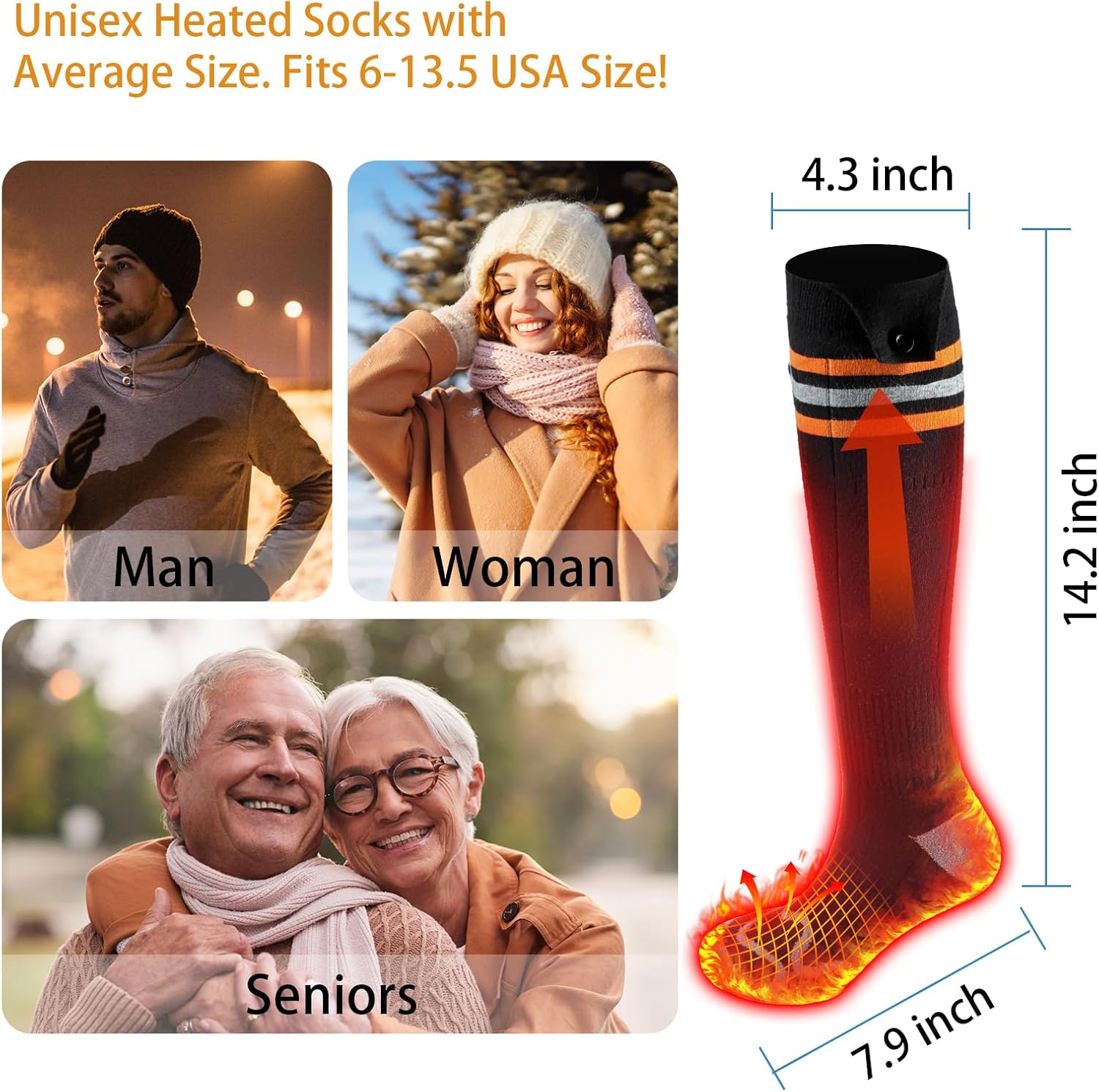Calcetines térmicos para hombres y mujeres, 5 V 5000 mAh recargables lavables con batería con control de aplicación, calentador eléctrico de pies