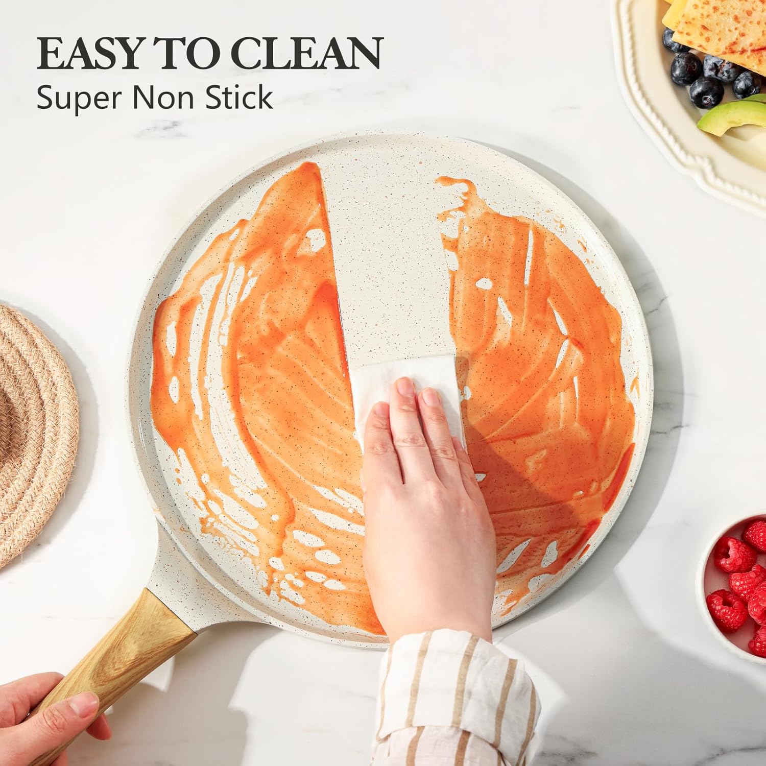 SENSARTE Sartén antiadherente para crepas con esparcidor, revestimiento de cerámica natural de 12 pulgadas, sartén plana para panqueques, sartén