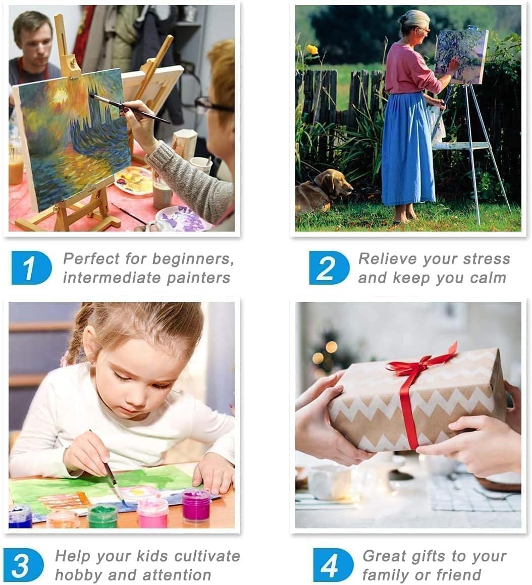 Paquete de 4 pinturas por números para adultos principiantes  Mountain Moon Starry Lake kits de pintura por números para adultos en paisajes para