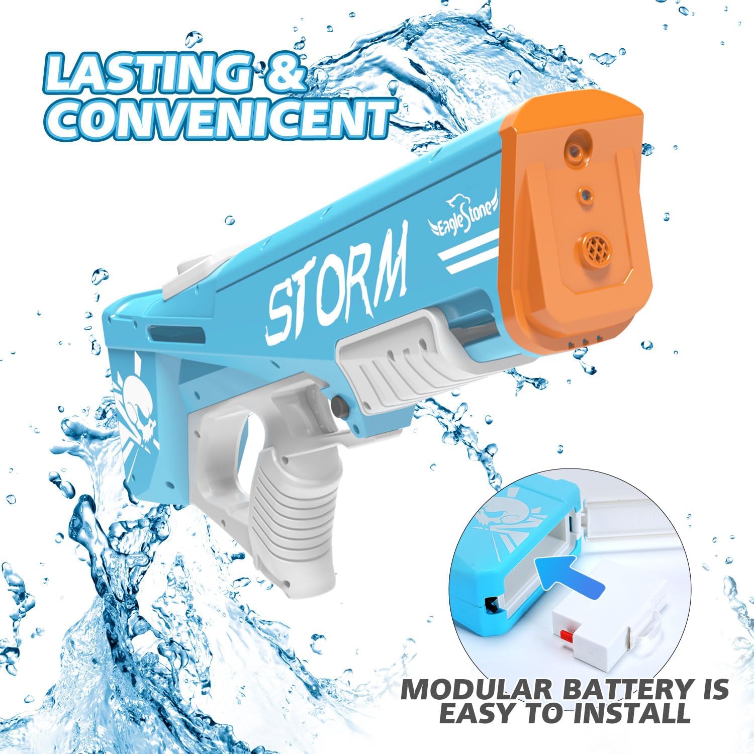 EagleStone Pistola de agua eléctrica para adultos, pistolas automáticas de chorro de 33 pies, remojo de absorción automática súper potente, modular