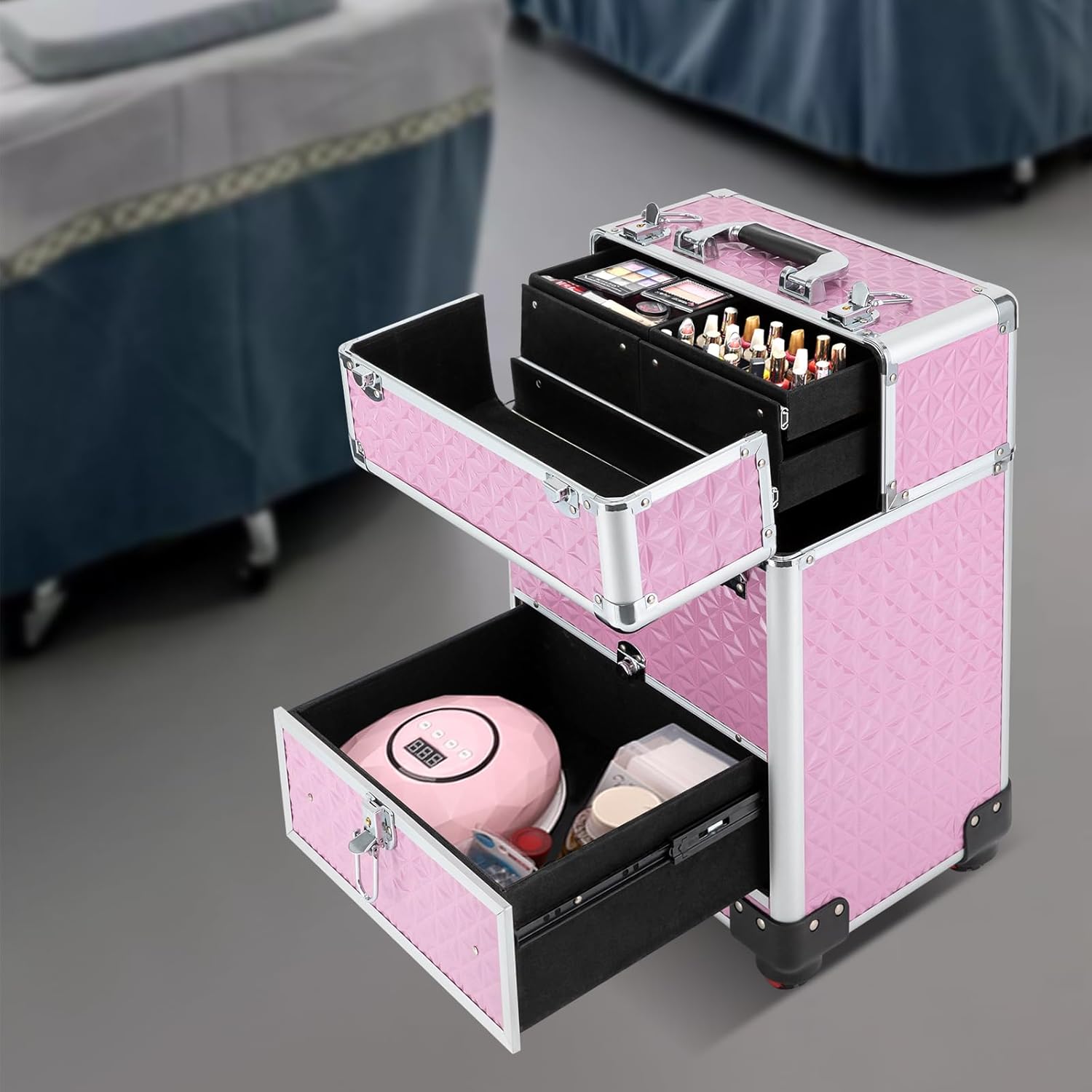 LyeXD Carro de almacenamiento cosmético rodante profesional, Rosado, Moderno
